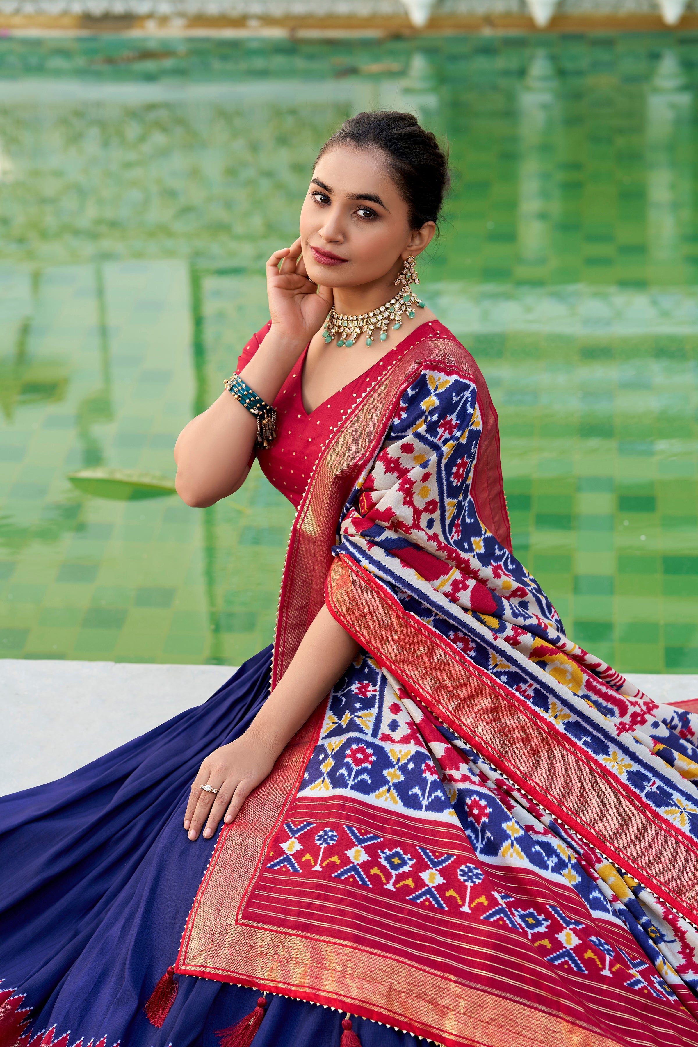 Blue Lehenga Choli in Tussar Silk With Patola Print and Tussar Silk Dupatta