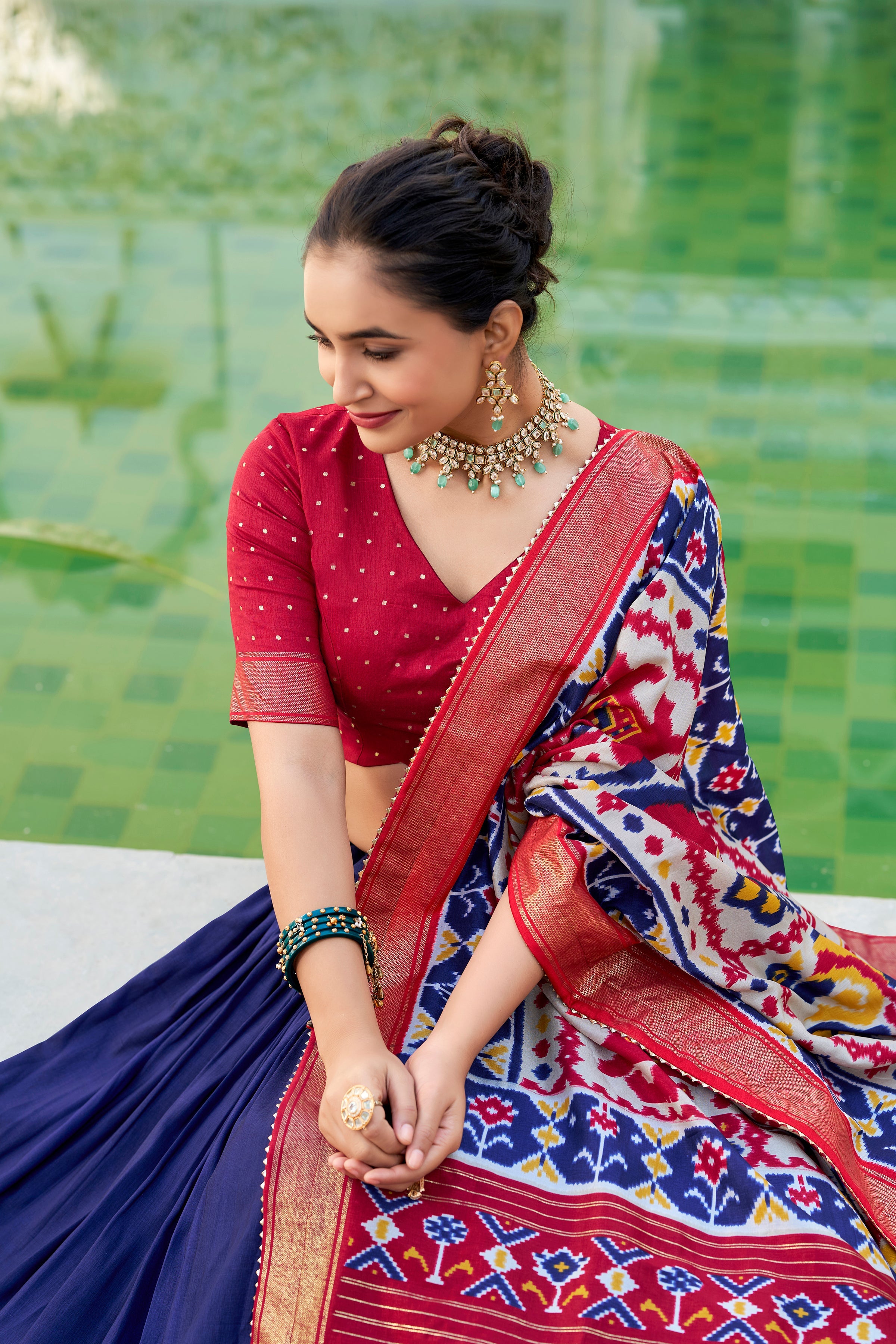 Blue Lehenga Choli in Tussar Silk With Patola Print and Tussar Silk Dupatta