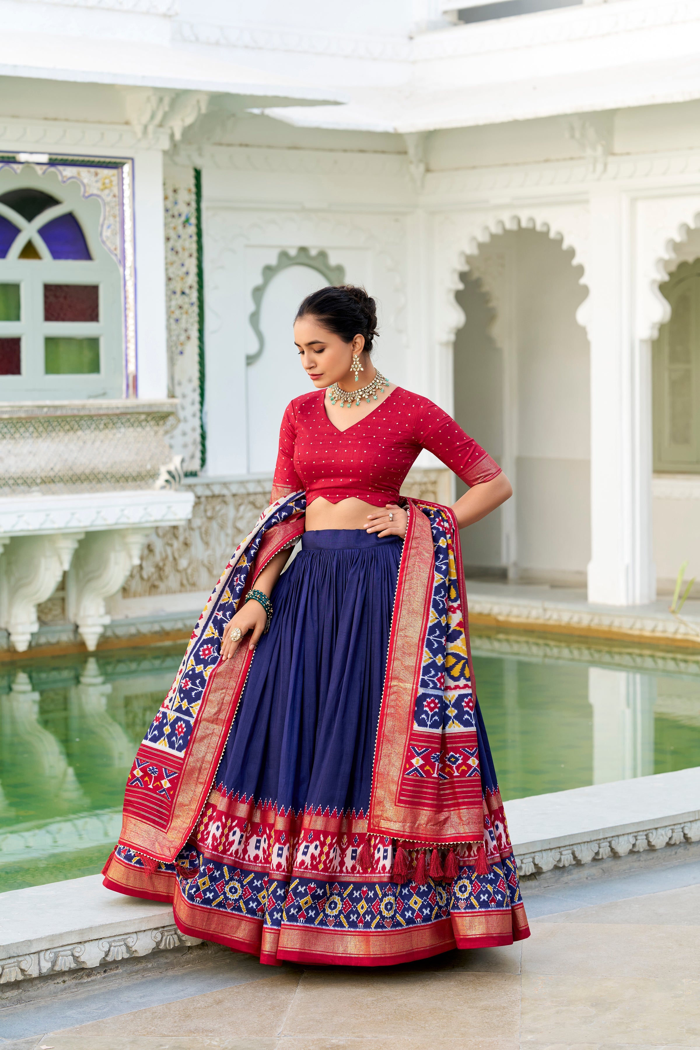 Blue Lehenga Choli in Tussar Silk With Patola Print and Tussar Silk Dupatta