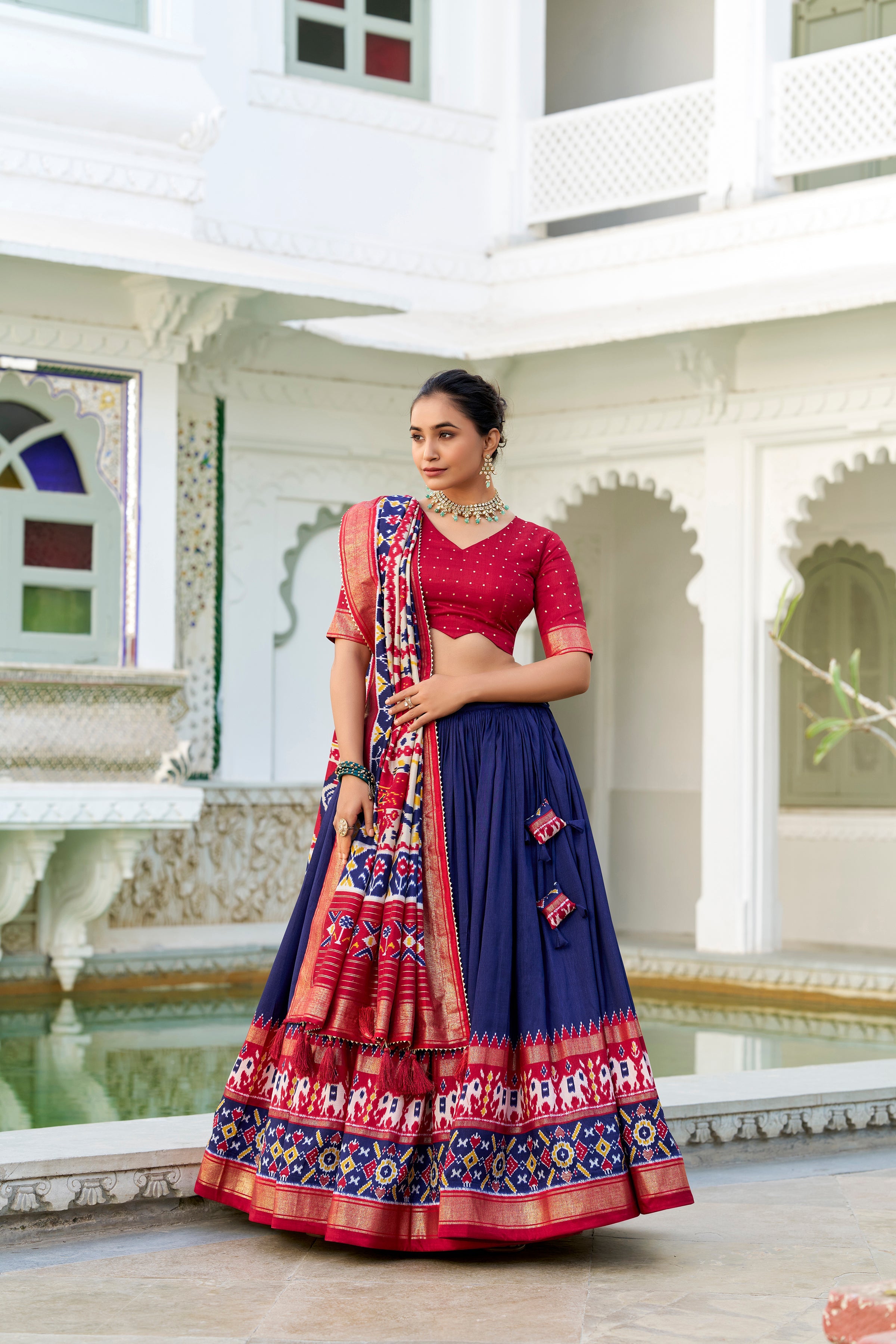 Blue Lehenga Choli in Tussar Silk With Patola Print and Tussar Silk Dupatta