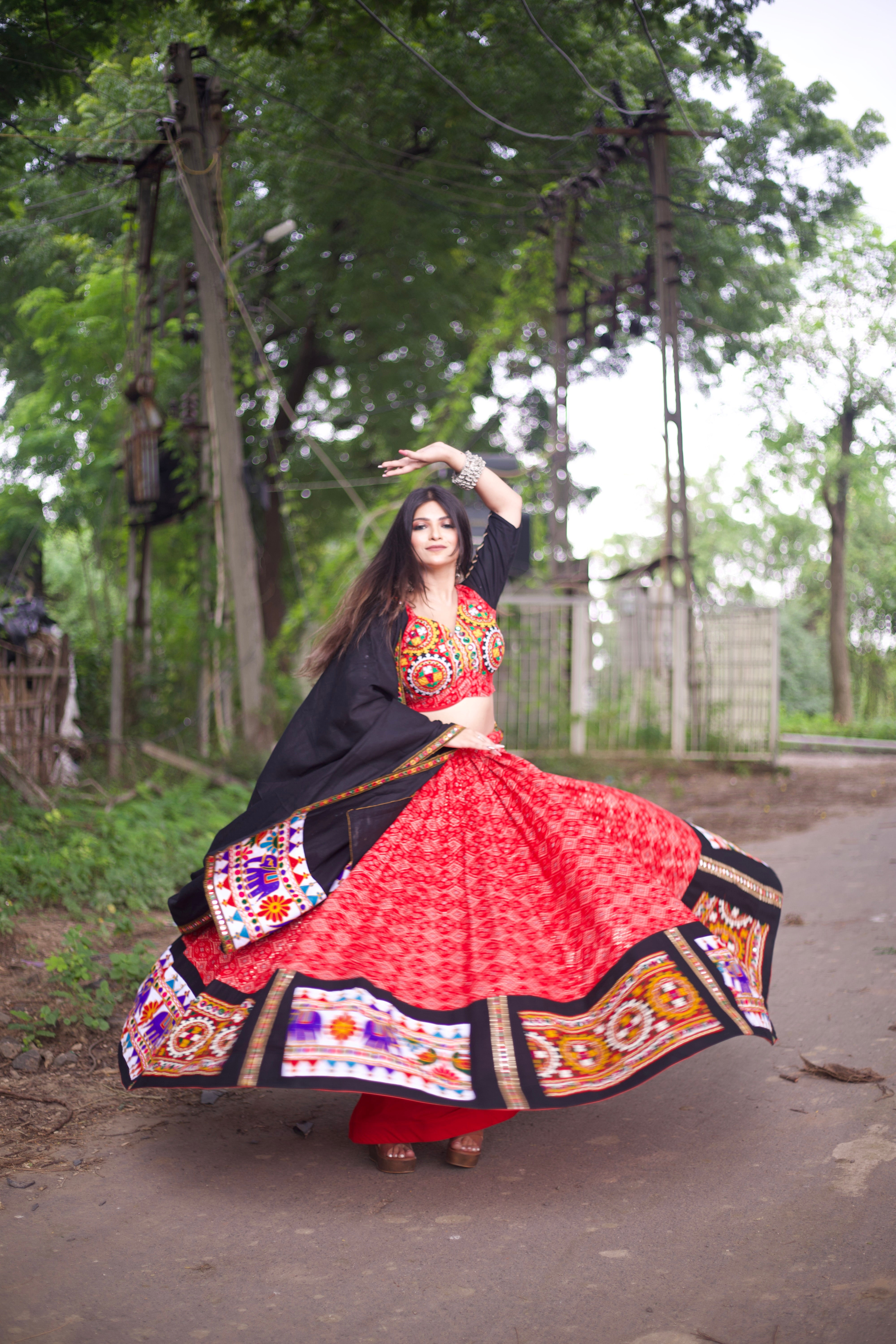 Red Navratri Ready to Wear Lehenga Choli With Print Gamthi Work . feel the stories of navratri traditions
