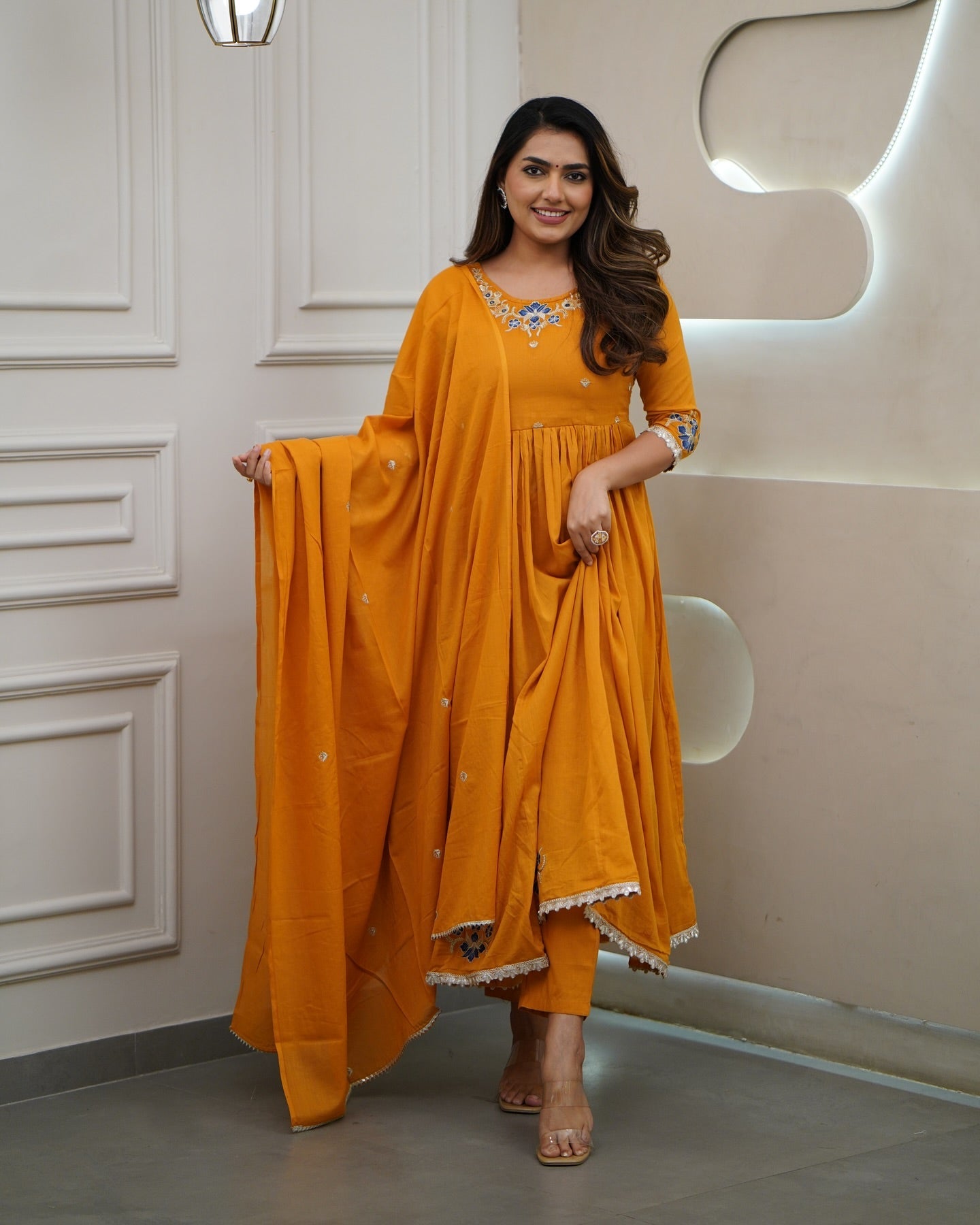 Kurta with hand with Embroidery work detailing on women's printed cotton kurta pant or dupatta set