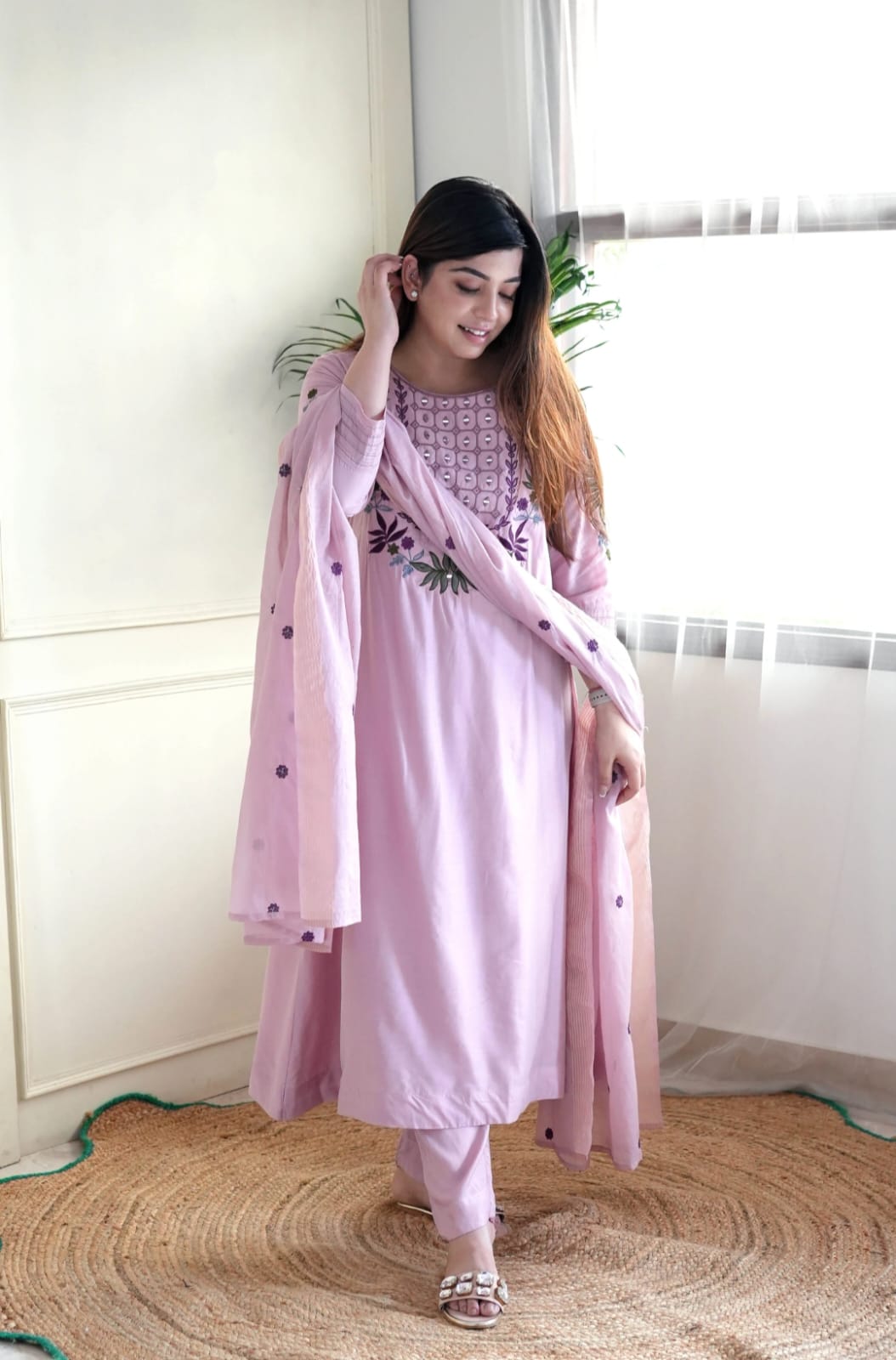 Women's Chanderi Straight Kurta Set with Dupatta