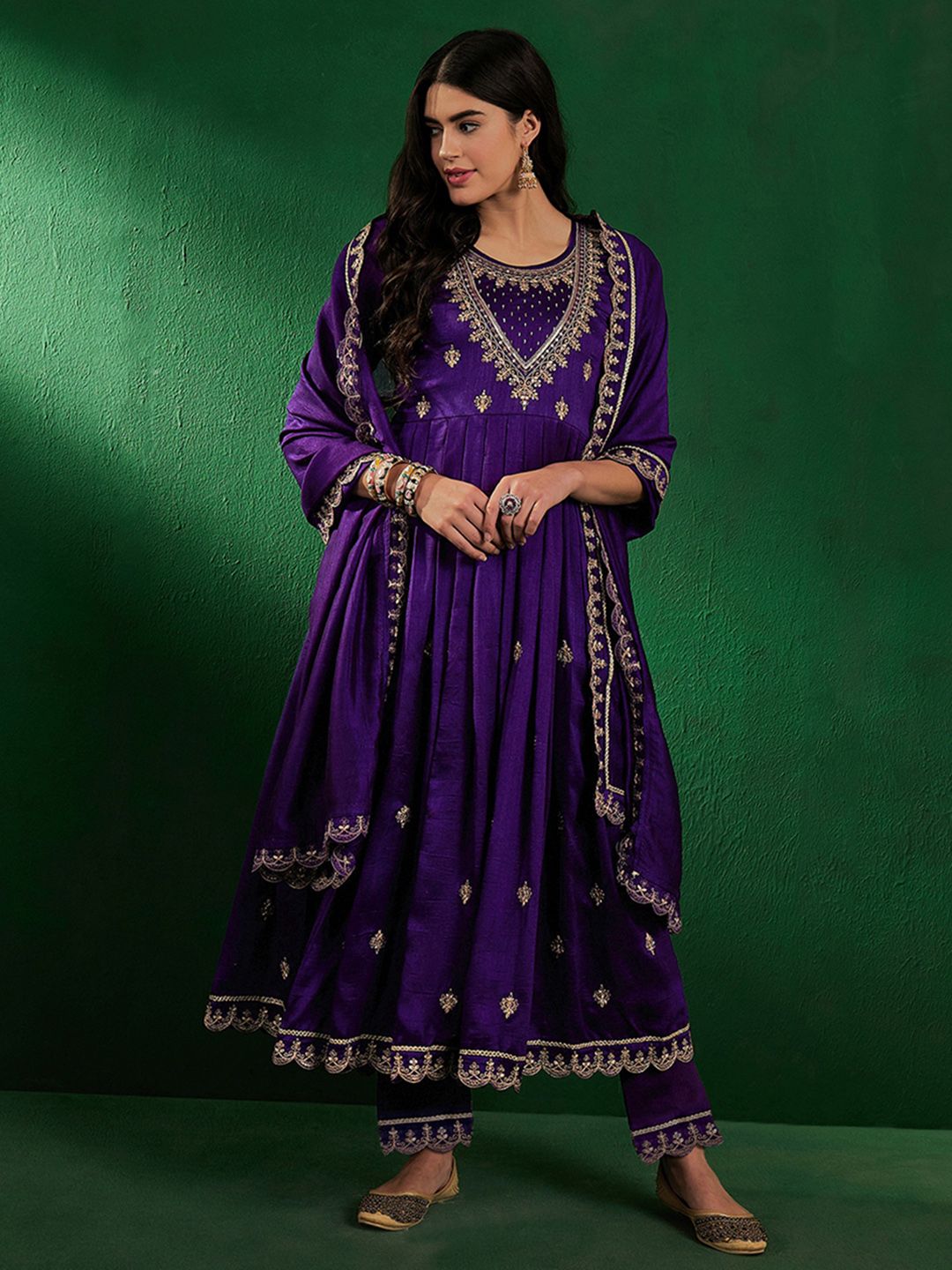 Women's Chanderi Straight Kurta Set with Dupatta