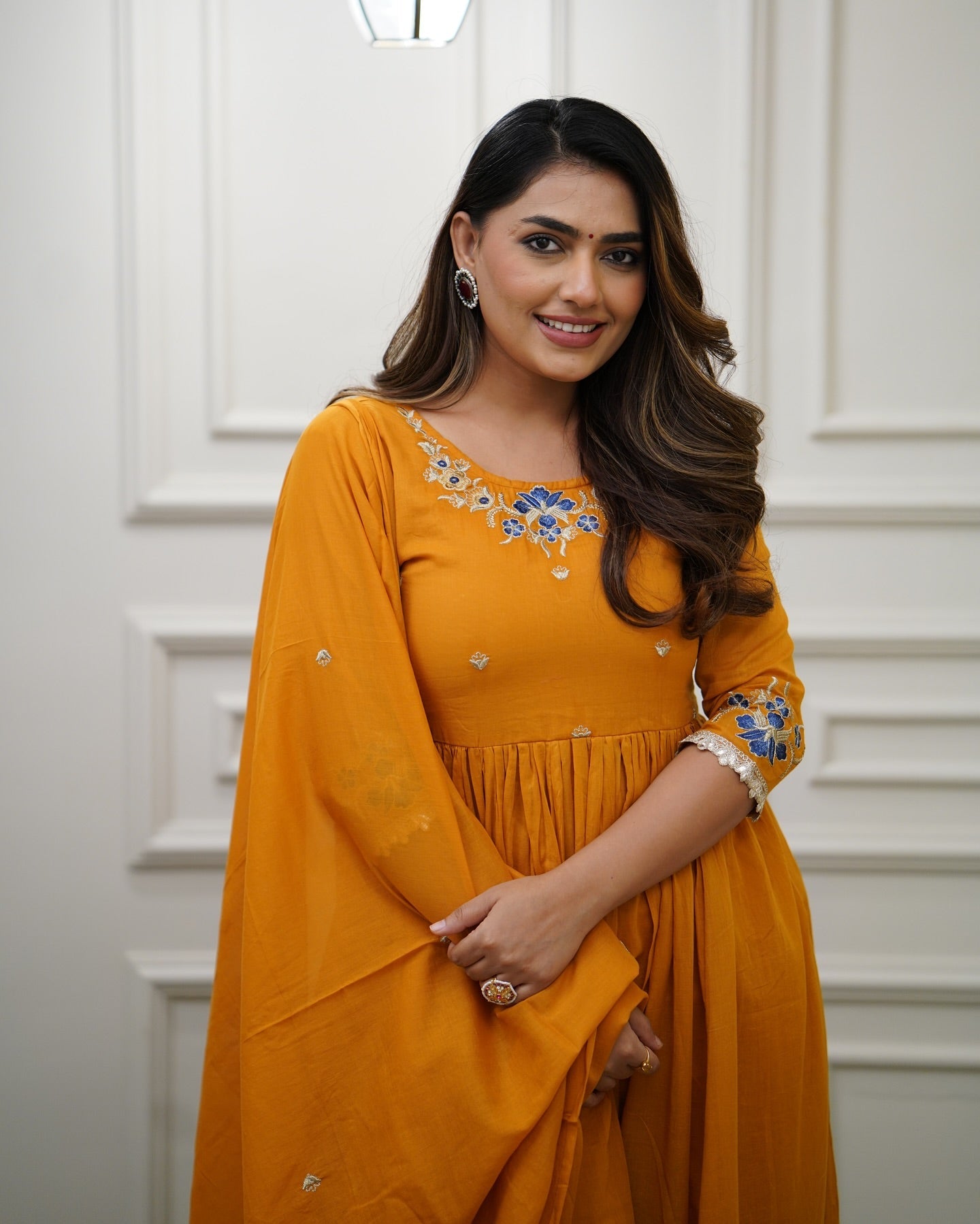 Kurta with hand with Embroidery work detailing on women's printed cotton kurta pant or dupatta set