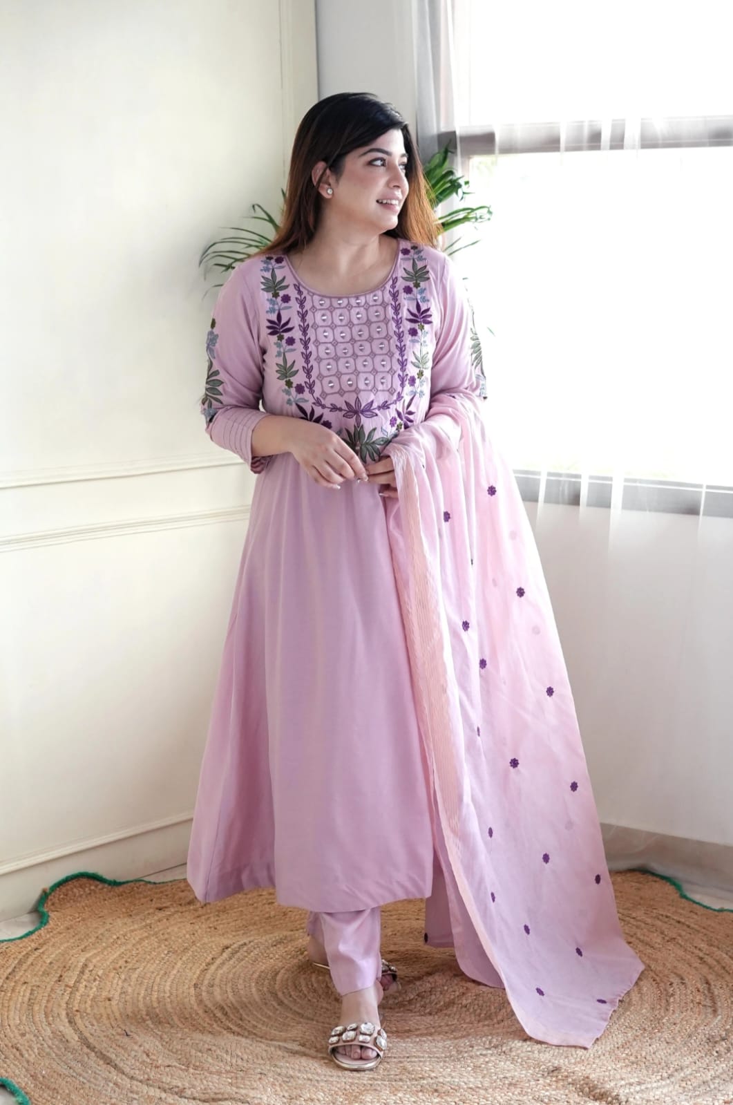Women's Chanderi Straight Kurta Set with Dupatta