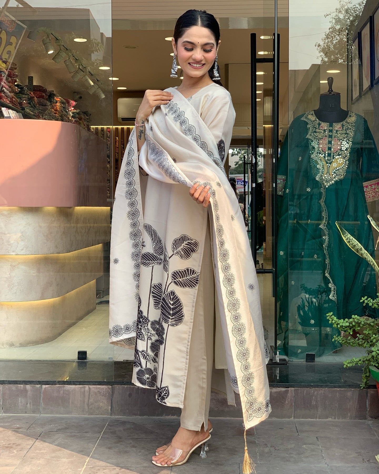 Stylish Womens Chinnon  Print with Embroidered Kurti Pant and Printed Dupatta Set
