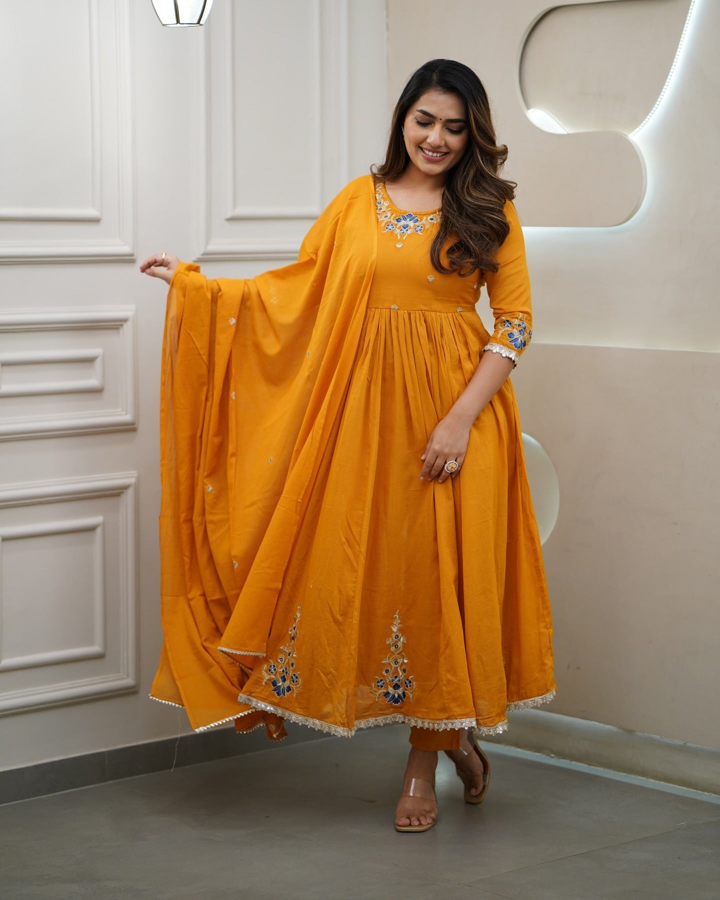 Kurta with hand with Embroidery work detailing on women's printed cotton kurta pant or dupatta set