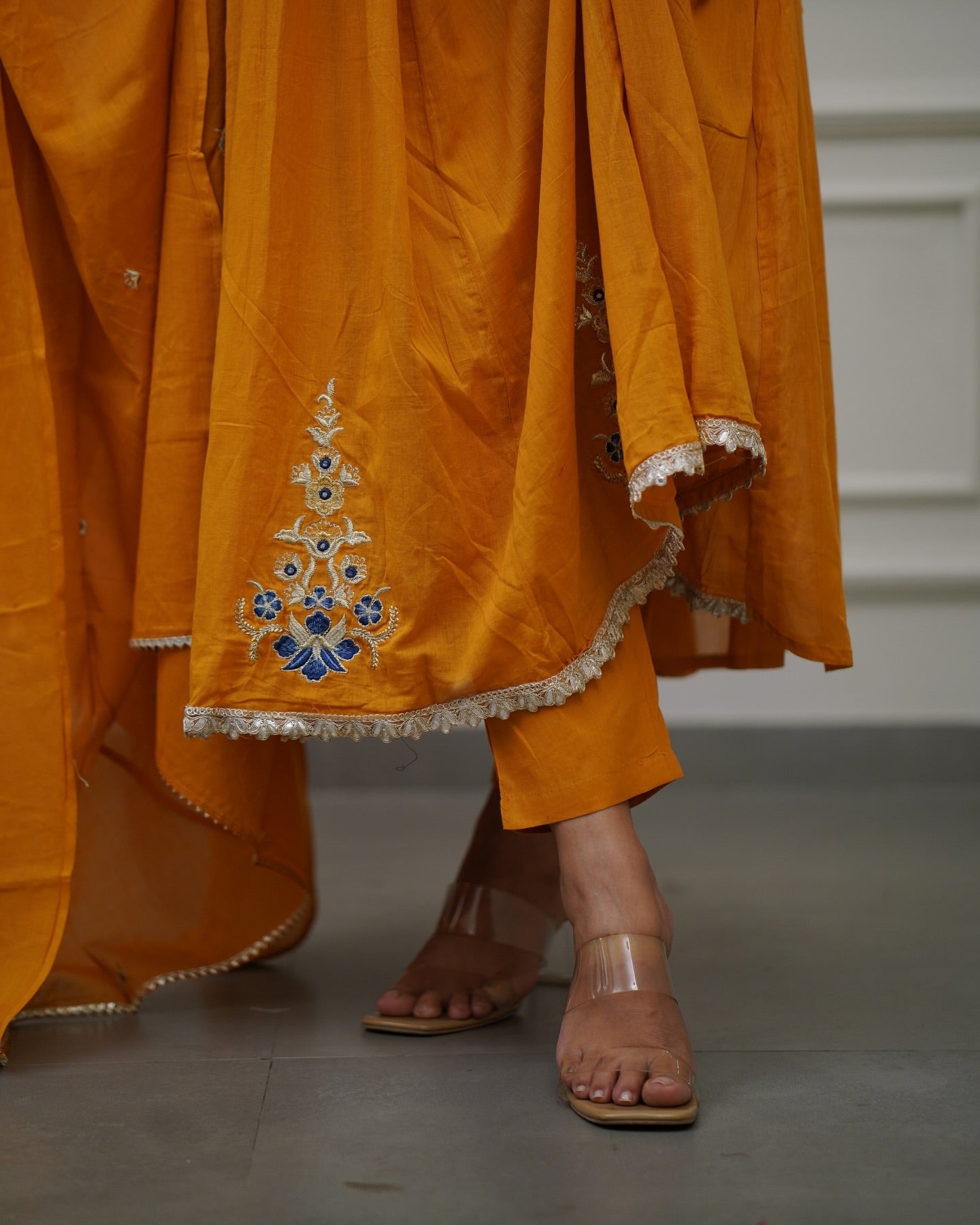 Kurta with hand with Embroidery work detailing on women's printed cotton kurta pant or dupatta set
