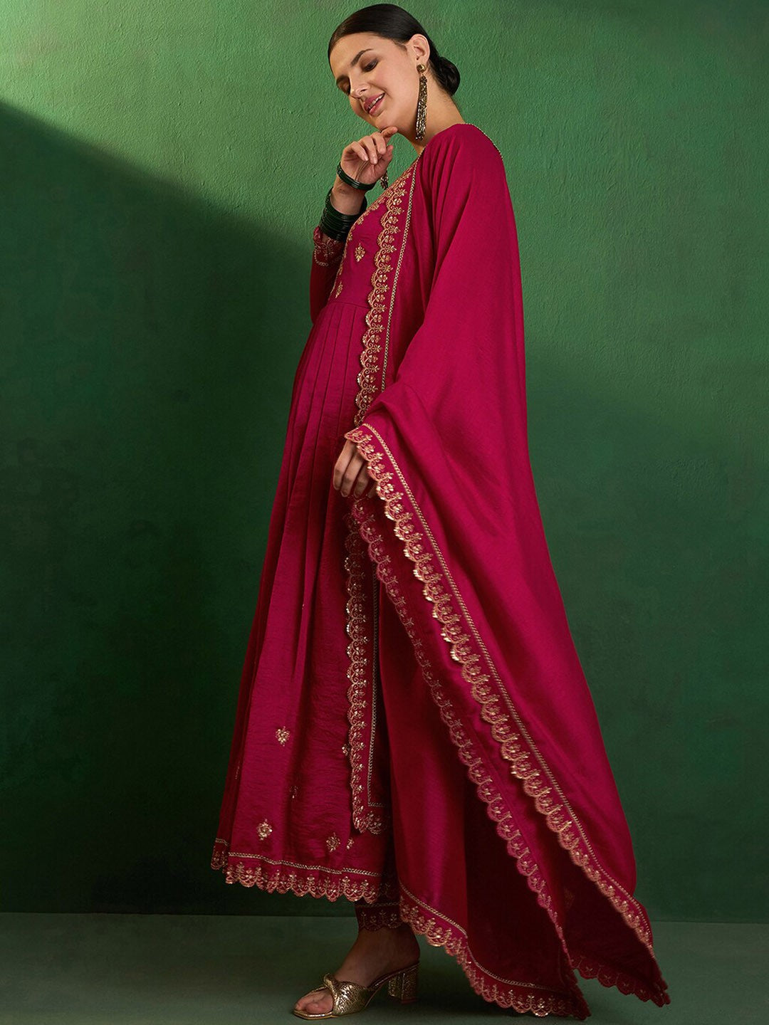 Women's Chanderi Straight Kurta Set with Dupatta