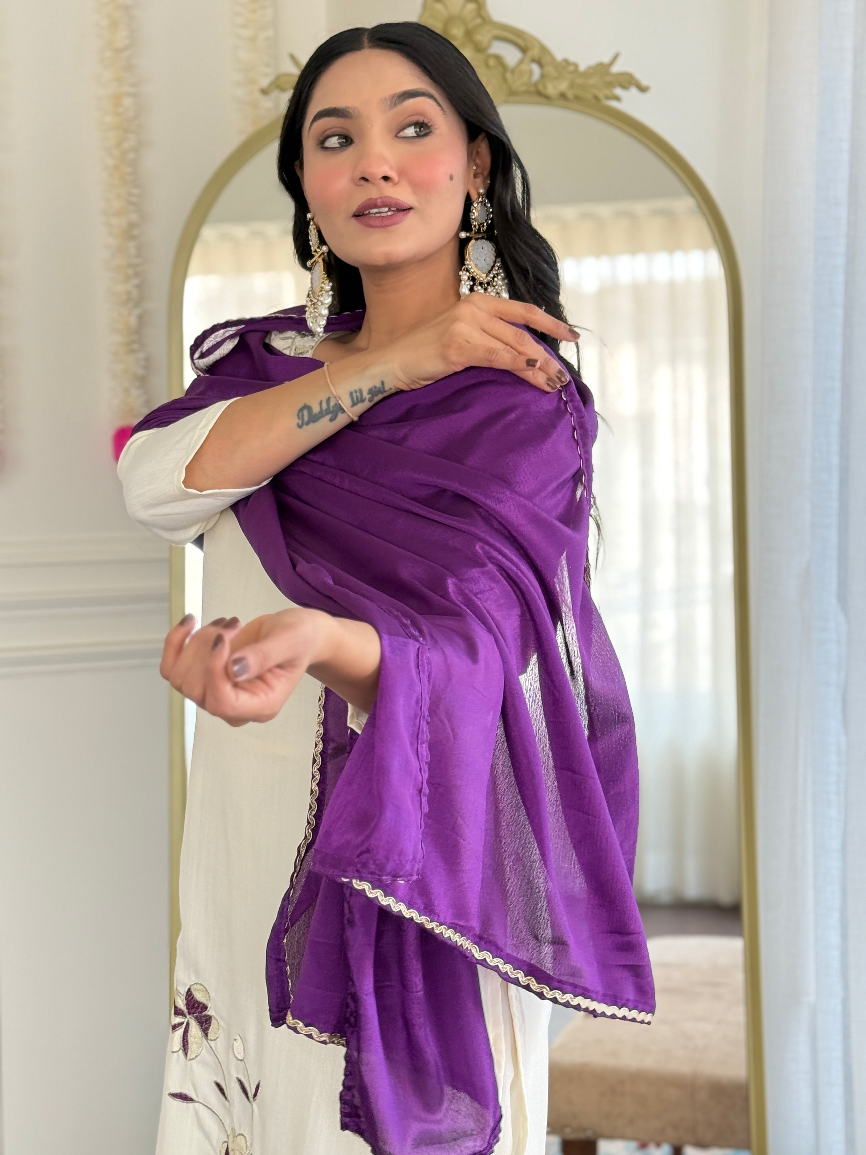 Women's Kurta Set in Viscose Rayon with Chinon Dupatta