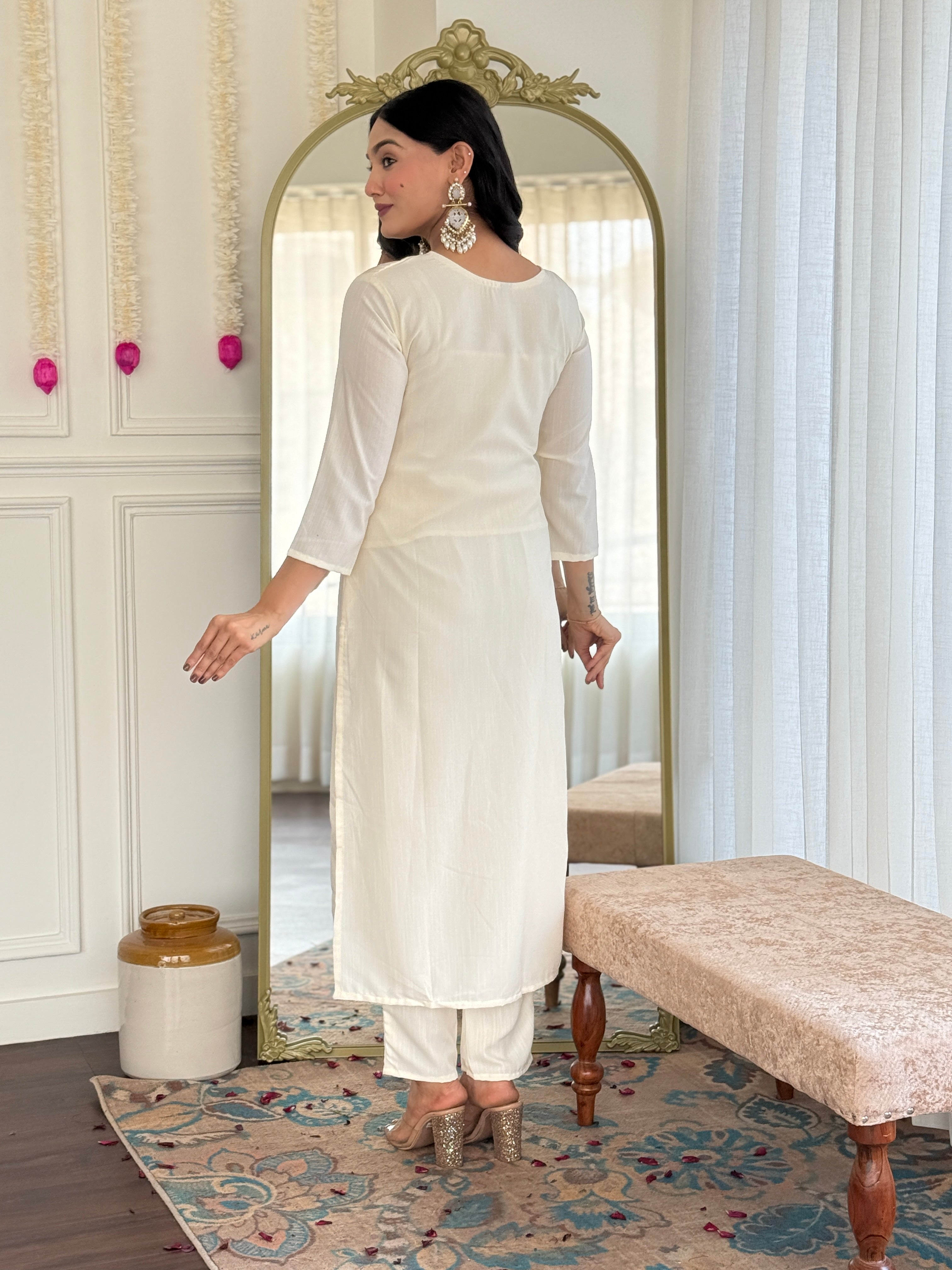 Women's Kurta Set in Viscose Rayon with Chinon Dupatta