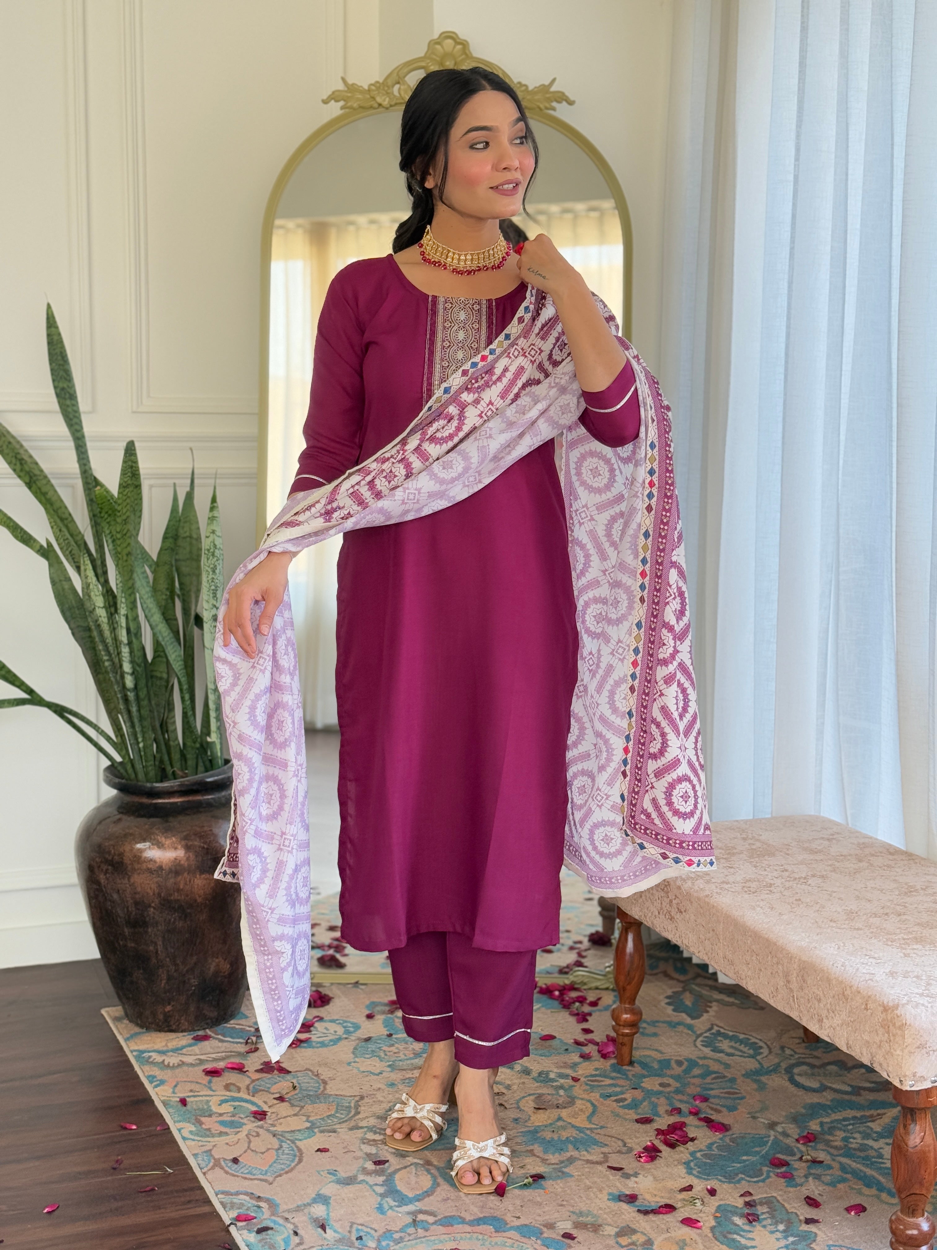 Women's Rayon Staight Kurti Set with Muslin Printed Dupatta