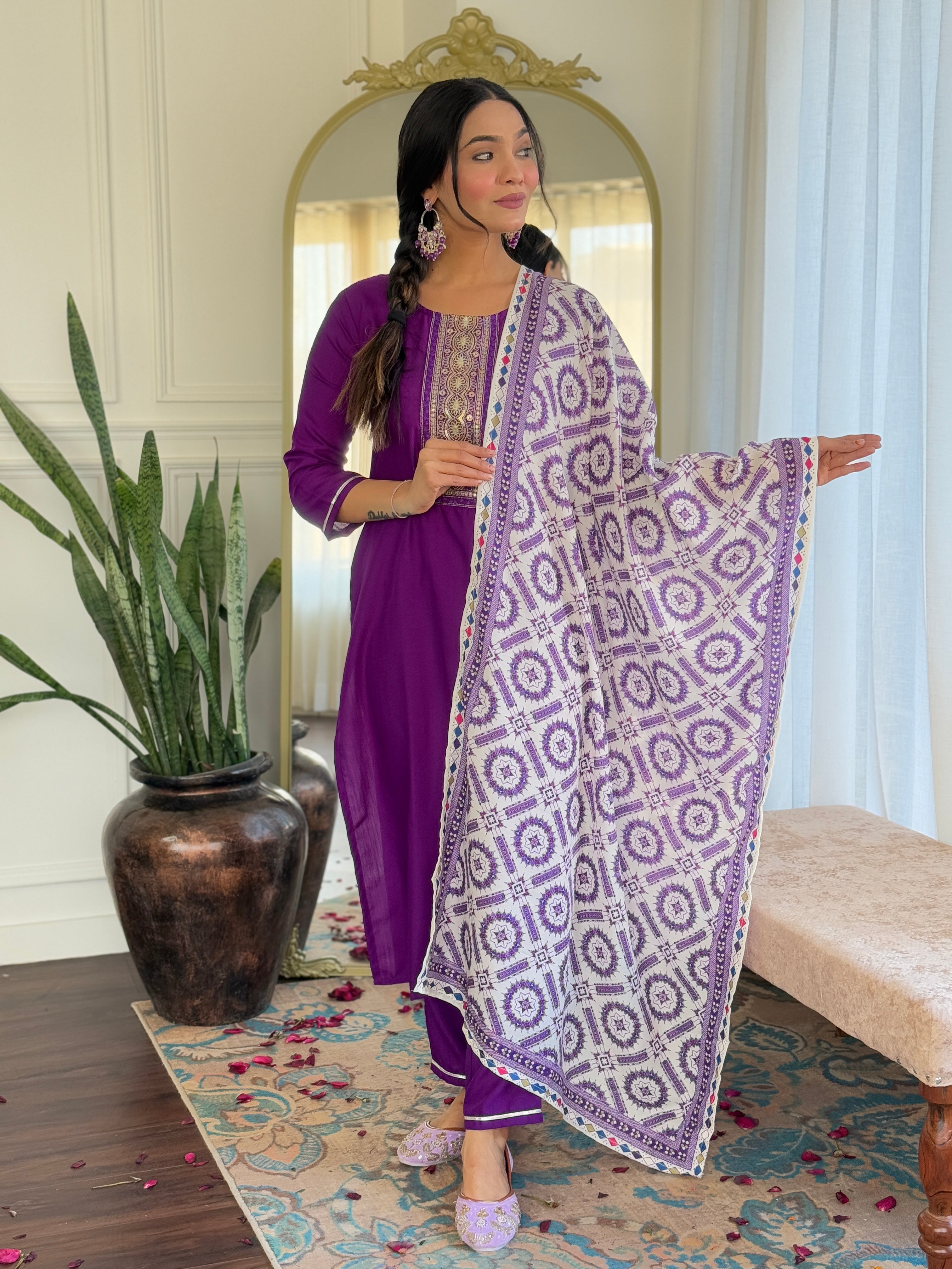 Women's Rayon Staight Kurti Set with Muslin Printed Dupatta