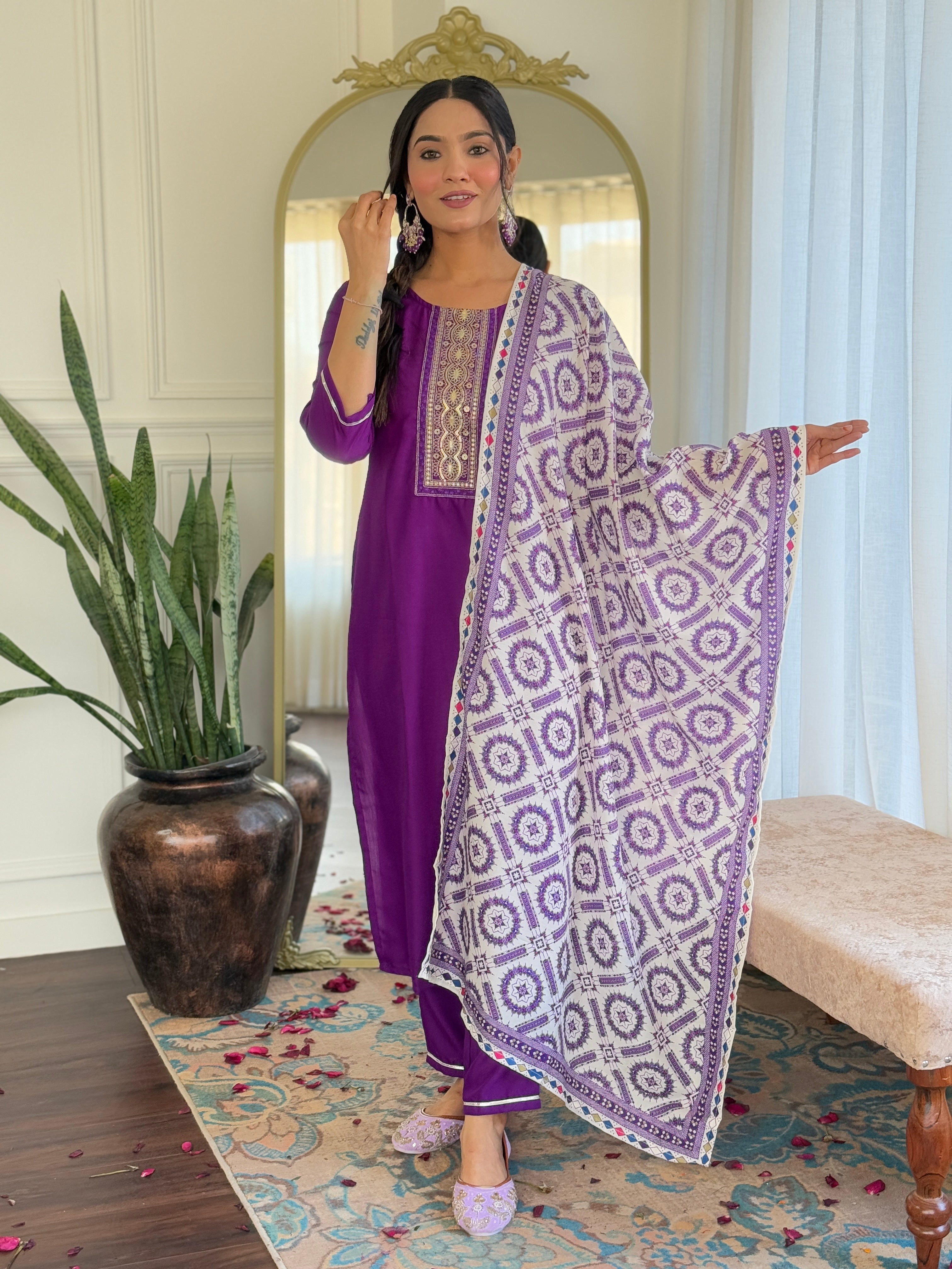 Women's Rayon Staight Kurti Set with Muslin Printed Dupatta