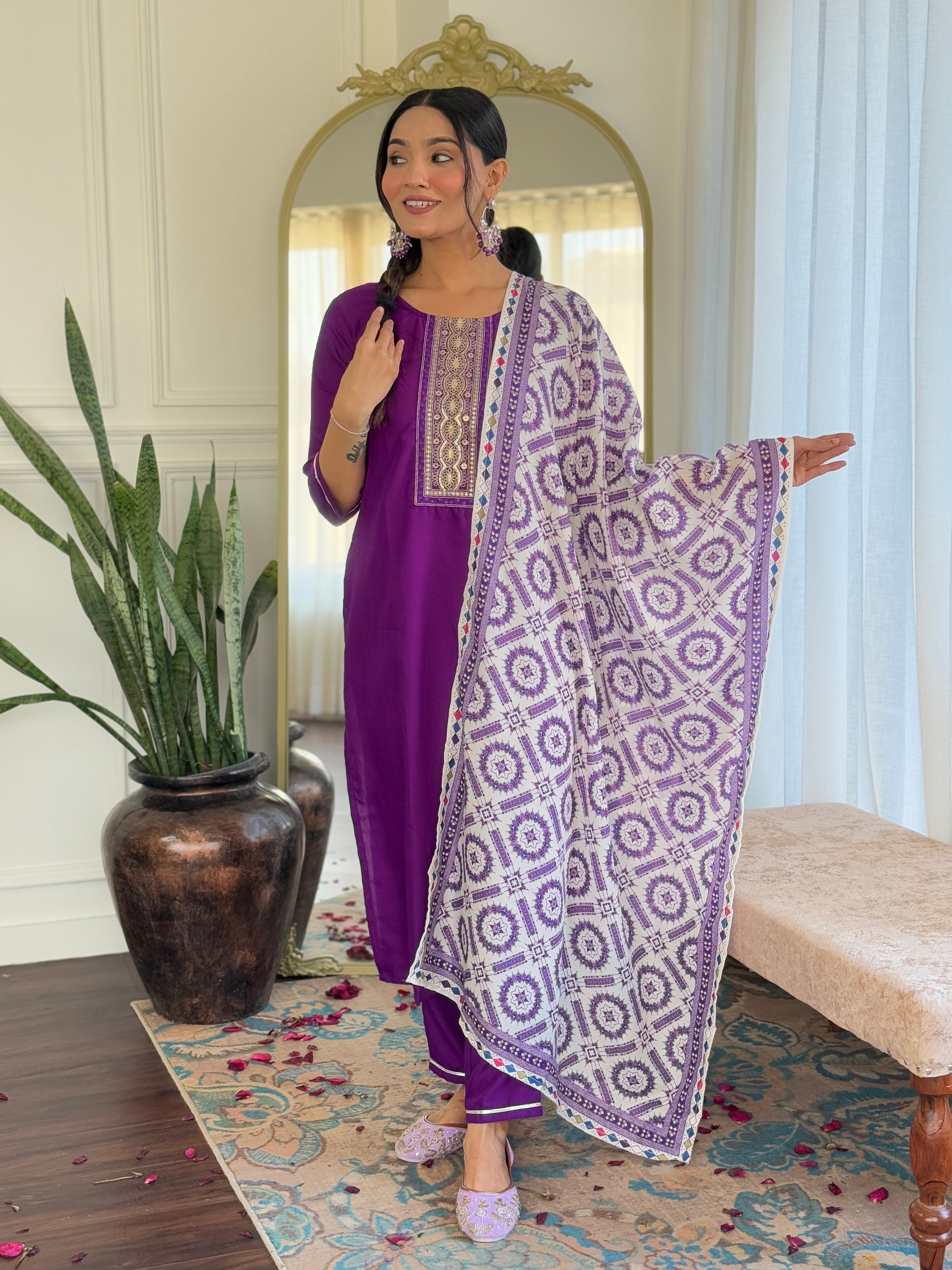 Women's Rayon Staight Kurti Set with Muslin Printed Dupatta
