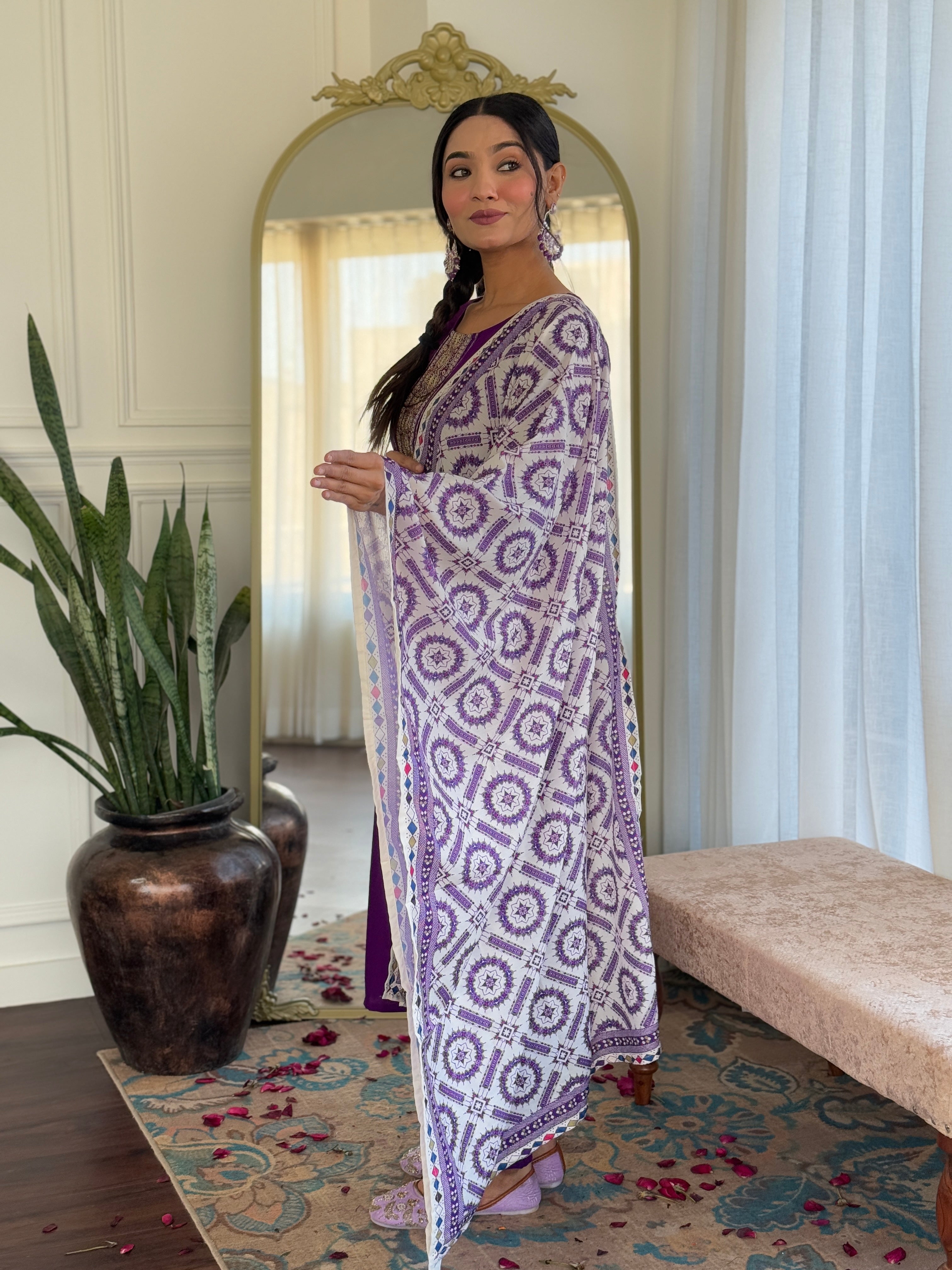 Women's Rayon Staight Kurti Set with Muslin Printed Dupatta