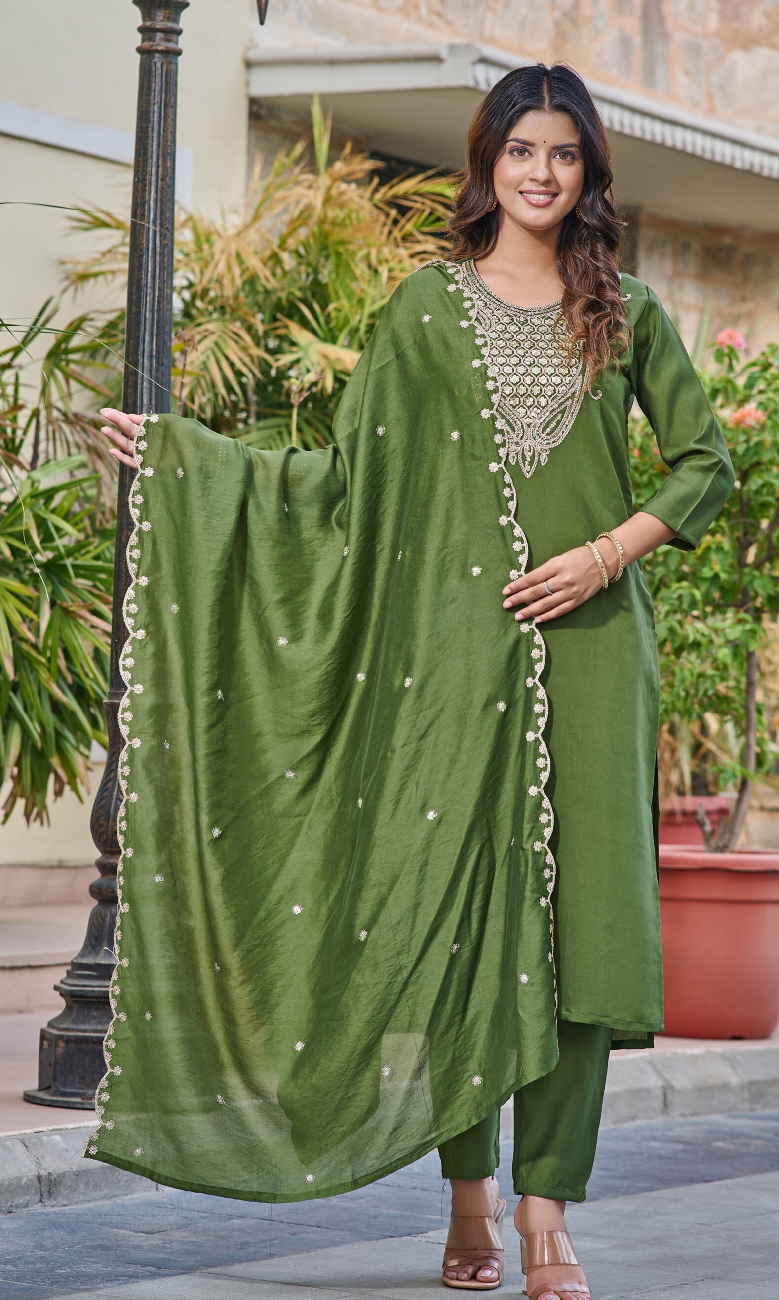 Women's Viscose Chanderi Kurta Sharara Set with Dupatta