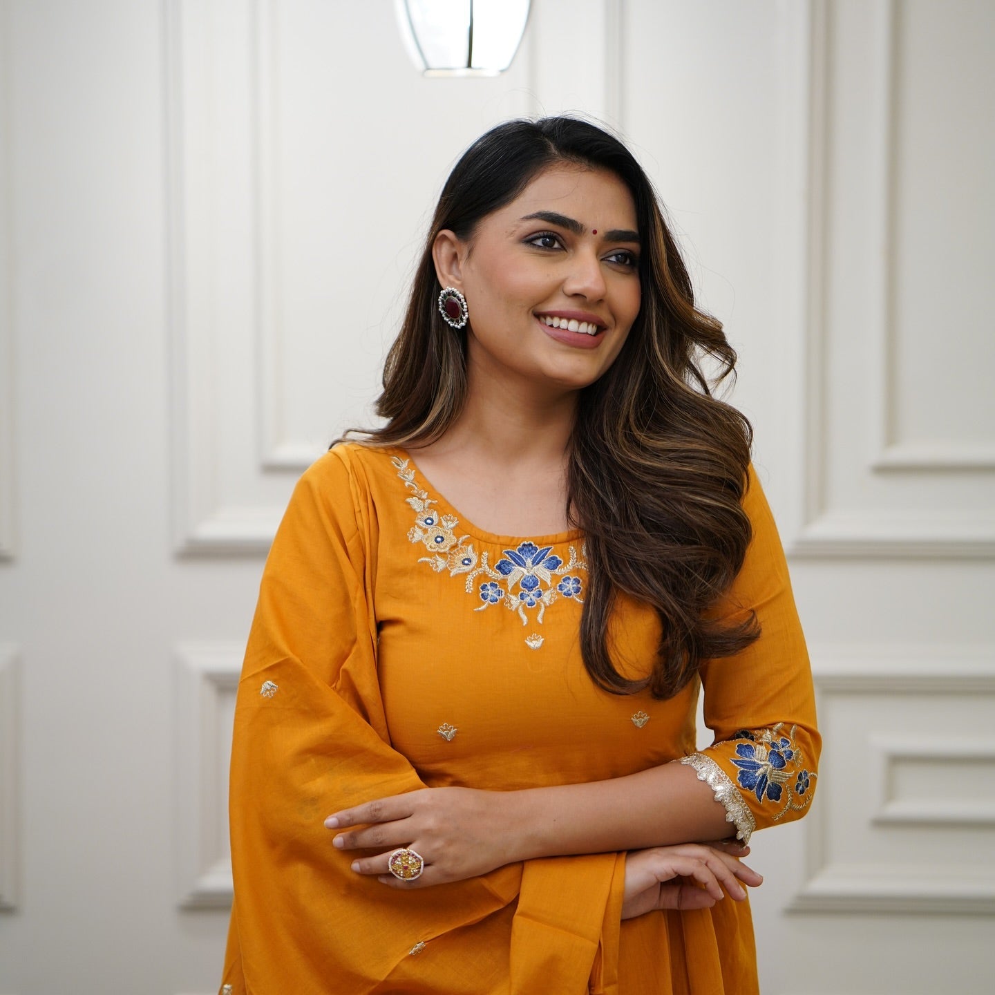Kurta with hand with Embroidery work detailing on women's printed cotton kurta pant or dupatta set