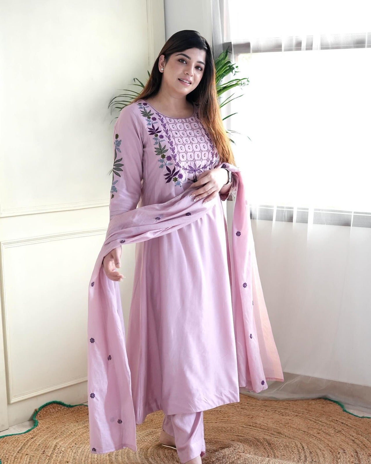 Women's Chanderi Straight Kurta Set with Dupatta