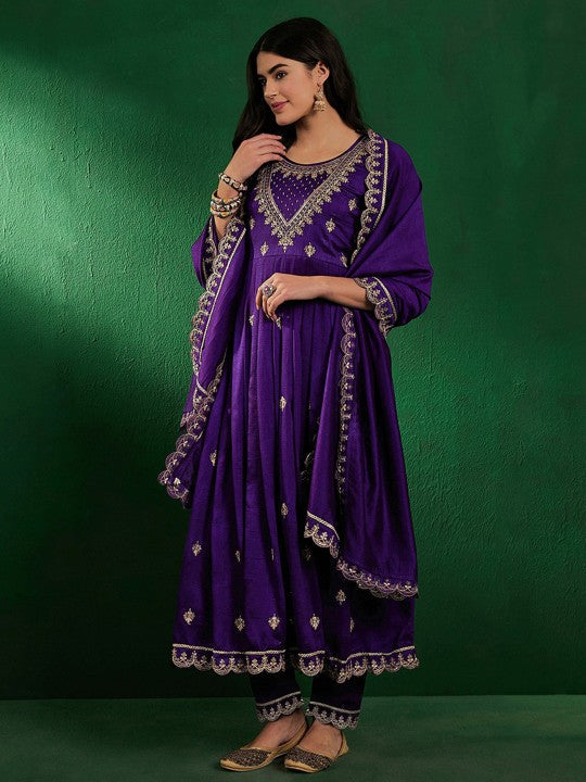 Women's Chanderi Straight Kurta Set with Dupatta