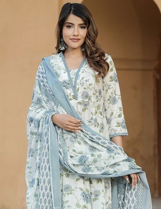 Cotton Printed Anarkali Kurta Set for Women