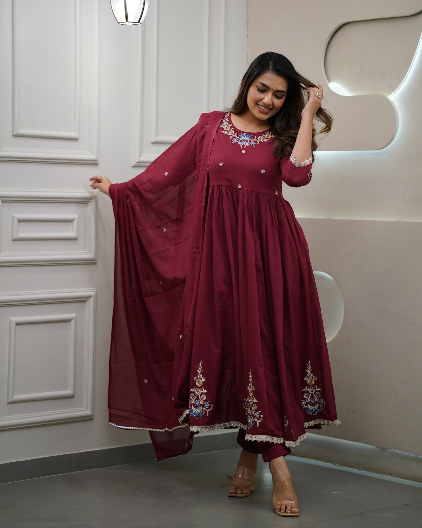 Kurta with hand with Embroidery work detailing on women's printed cotton kurta pant or dupatta set