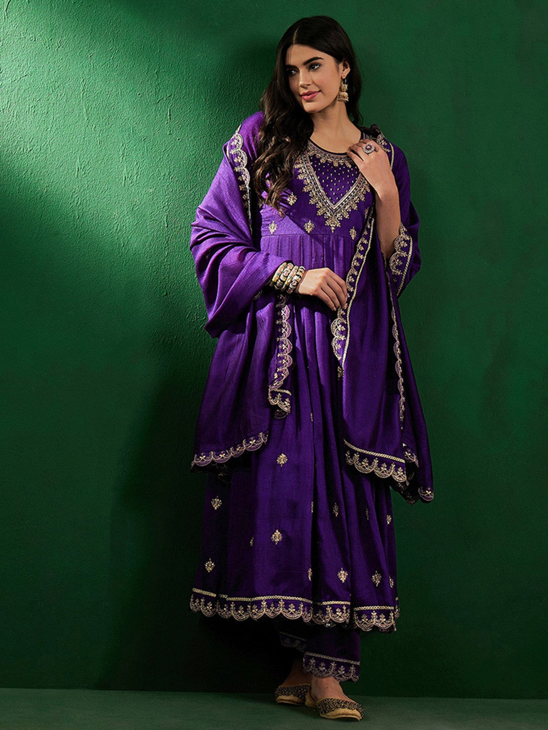 Women's Chanderi Straight Kurta Set with Dupatta