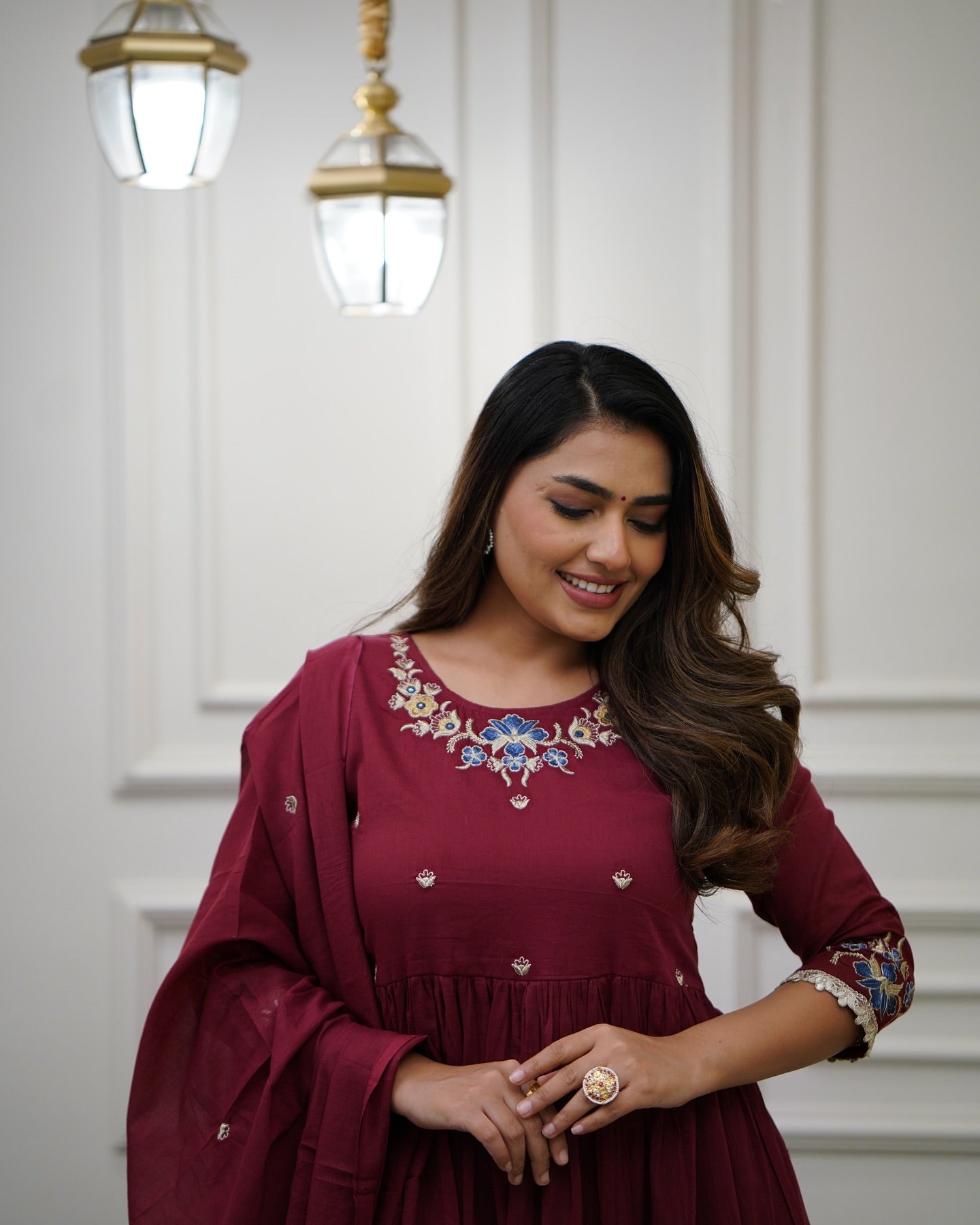 Kurta with hand with Embroidery work detailing on women's printed cotton kurta pant or dupatta set