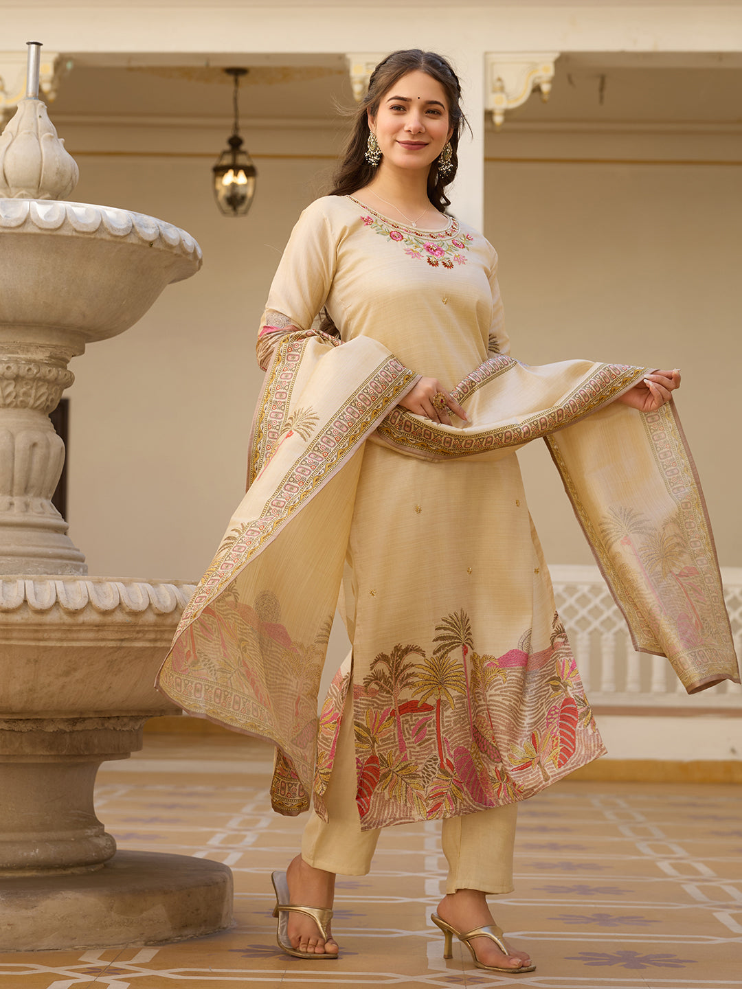 Viscose Assam Silk Fancy Kurti Bottom With Dupatta