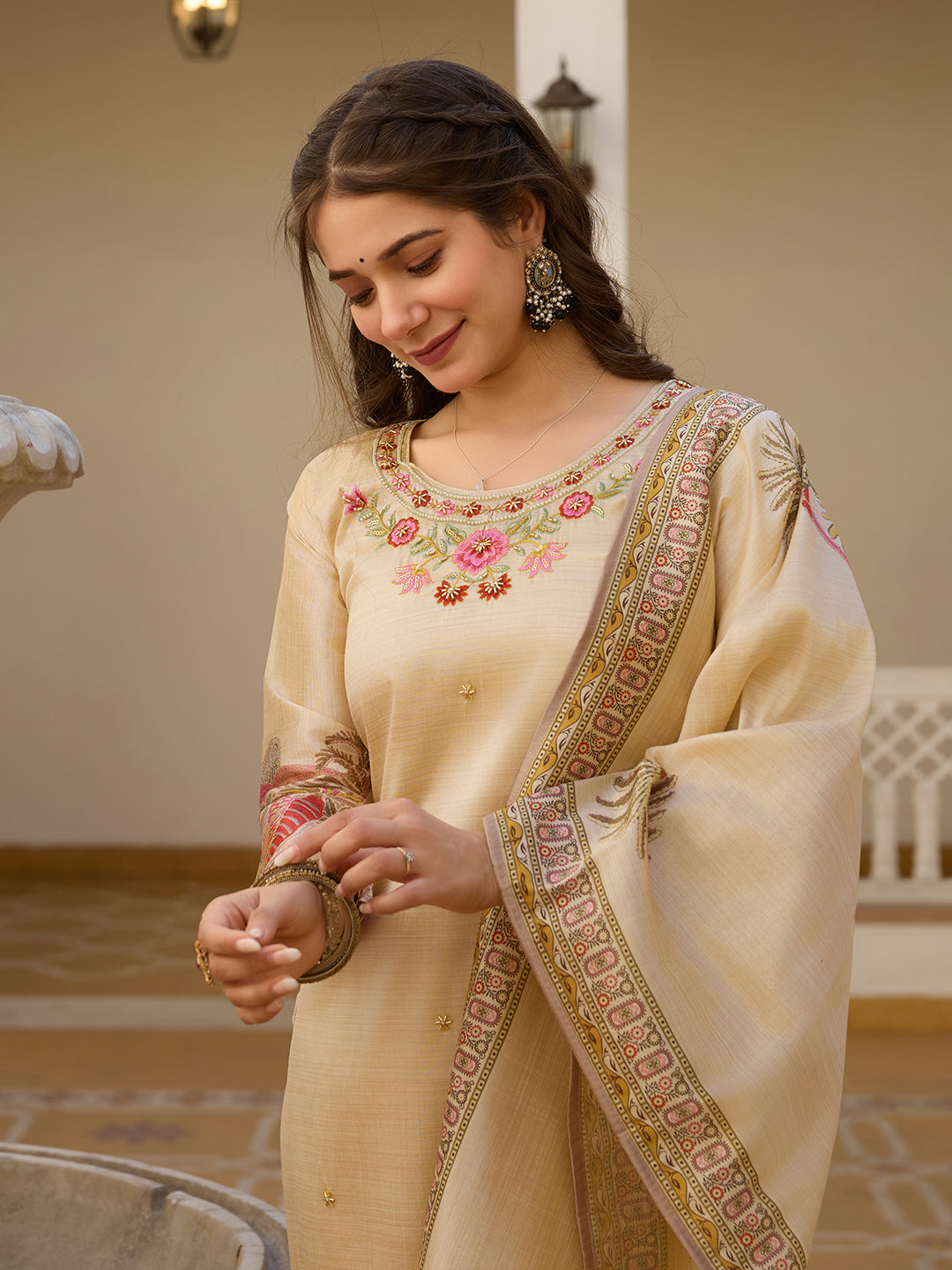 Viscose Assam Silk Fancy Kurti Bottom With Dupatta
