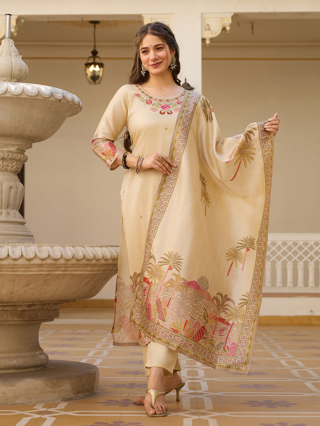 Viscose Assam Silk Fancy Kurti Bottom With Dupatta