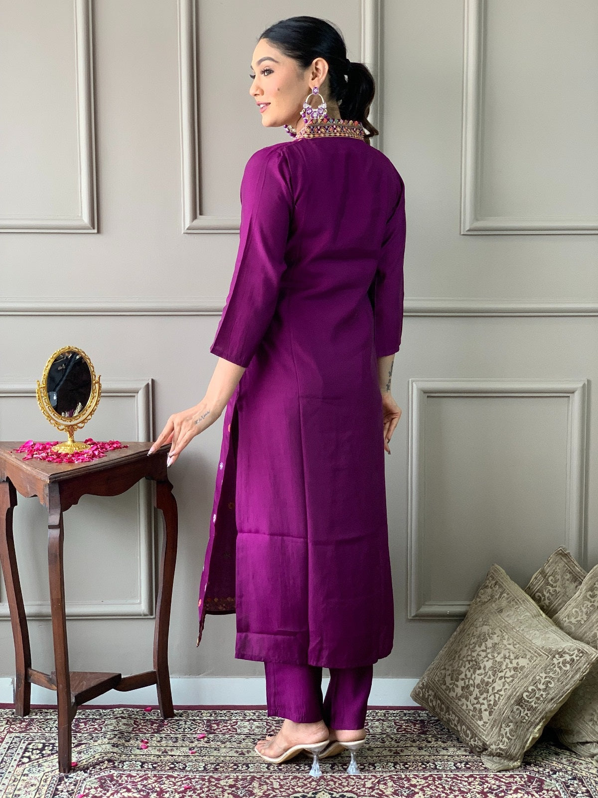 Women Embroidered Straight Kurta with Pants & Dupatta Set