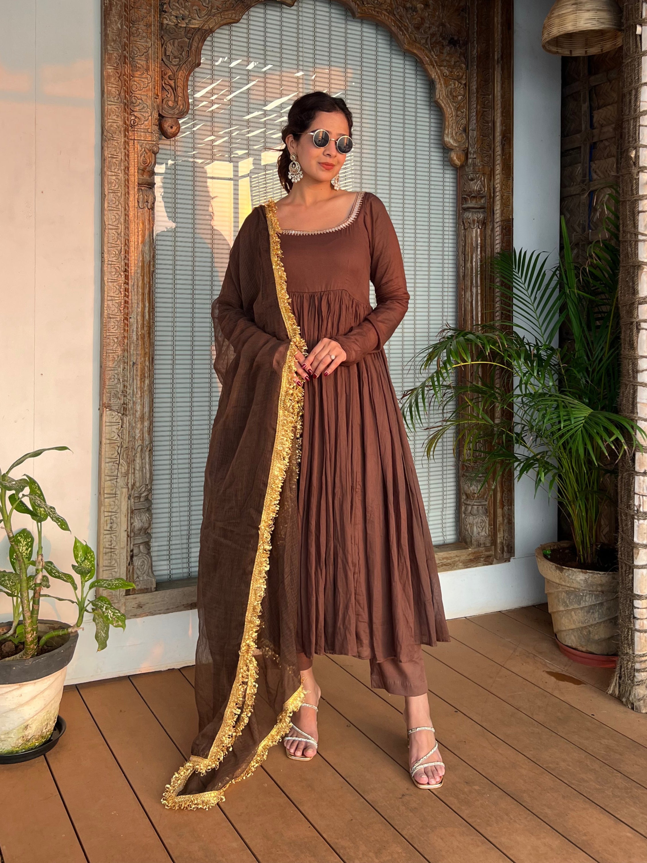 New Desigenr Party Wear Look Pure Cotton Fancy Alia Cut Anarkali kurta set
