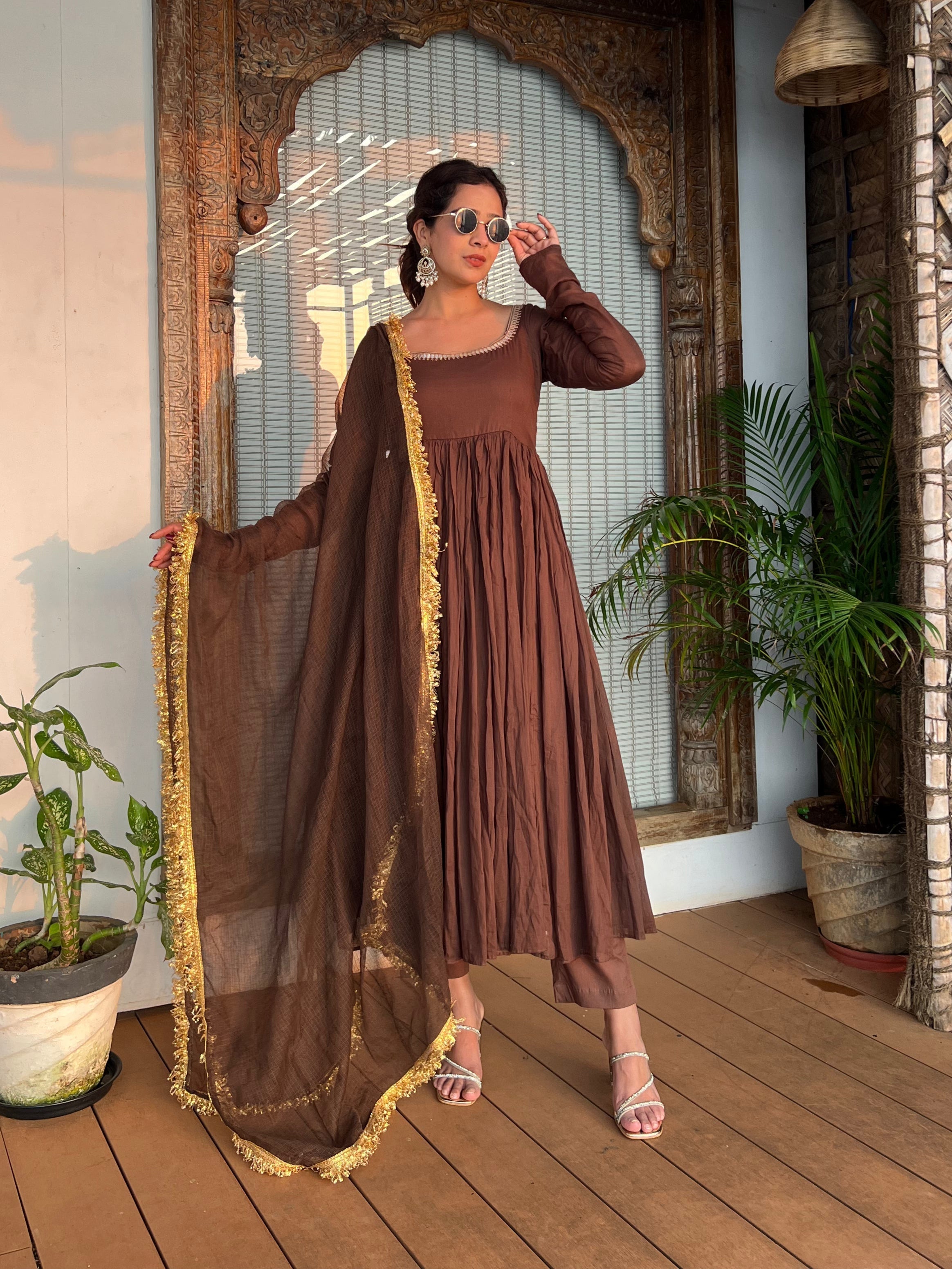 New Desigenr Party Wear Look Pure Cotton Fancy Alia Cut Anarkali kurta set