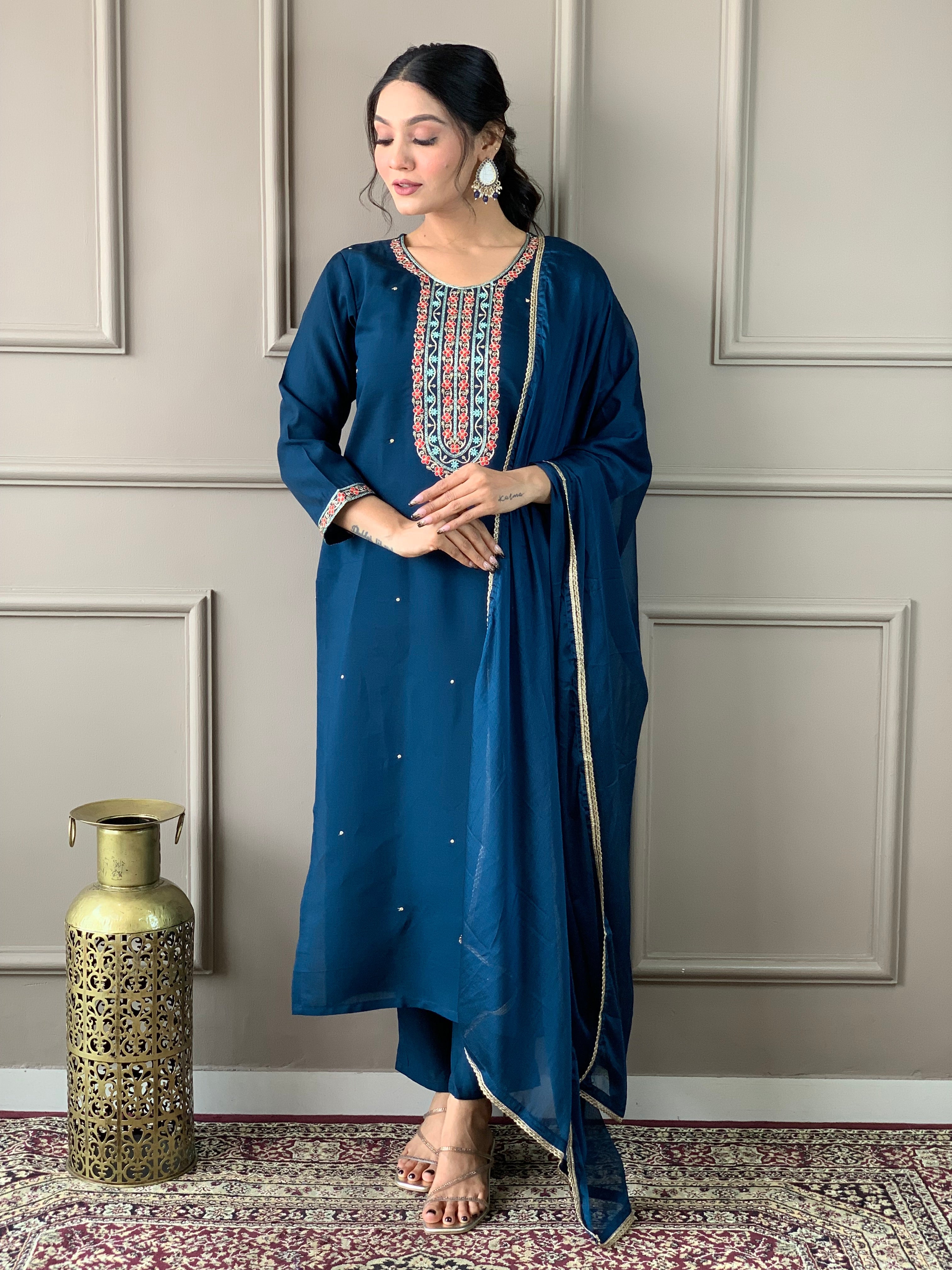 Women's White Viscose Chanderi Kurta Sharara Set with Dupatt