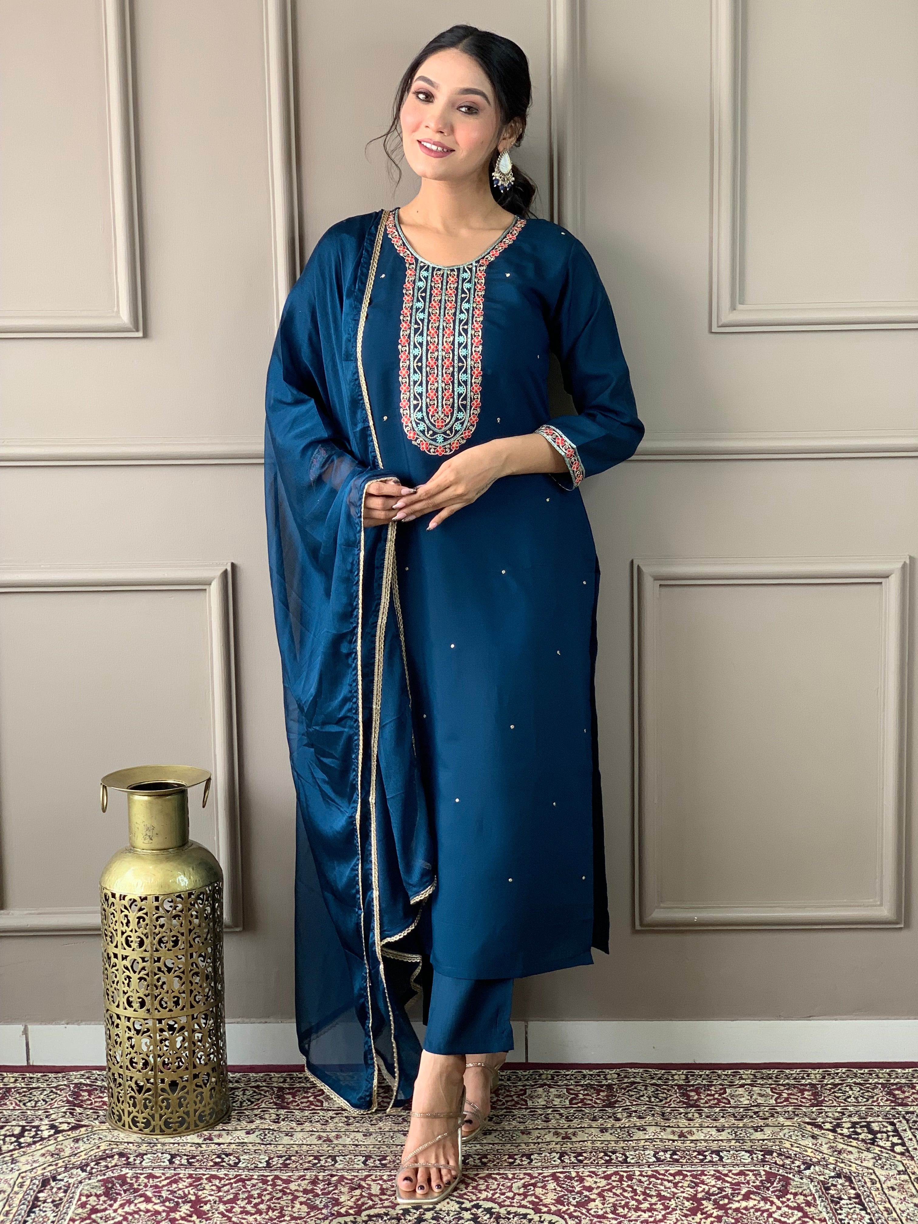 Women's White Viscose Chanderi Kurta Sharara Set with Dupatt