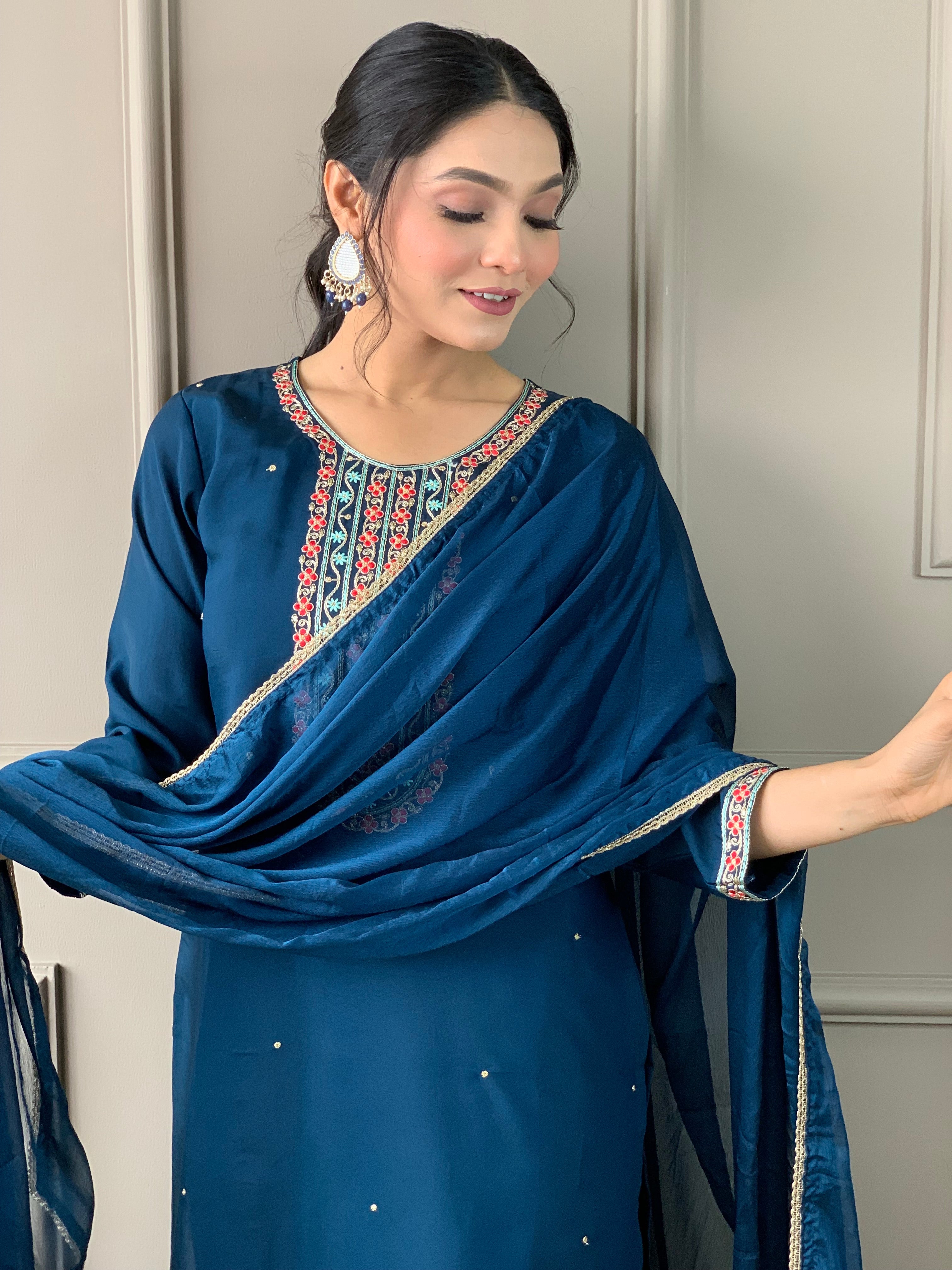 Women's White Viscose Chanderi Kurta Sharara Set with Dupatt
