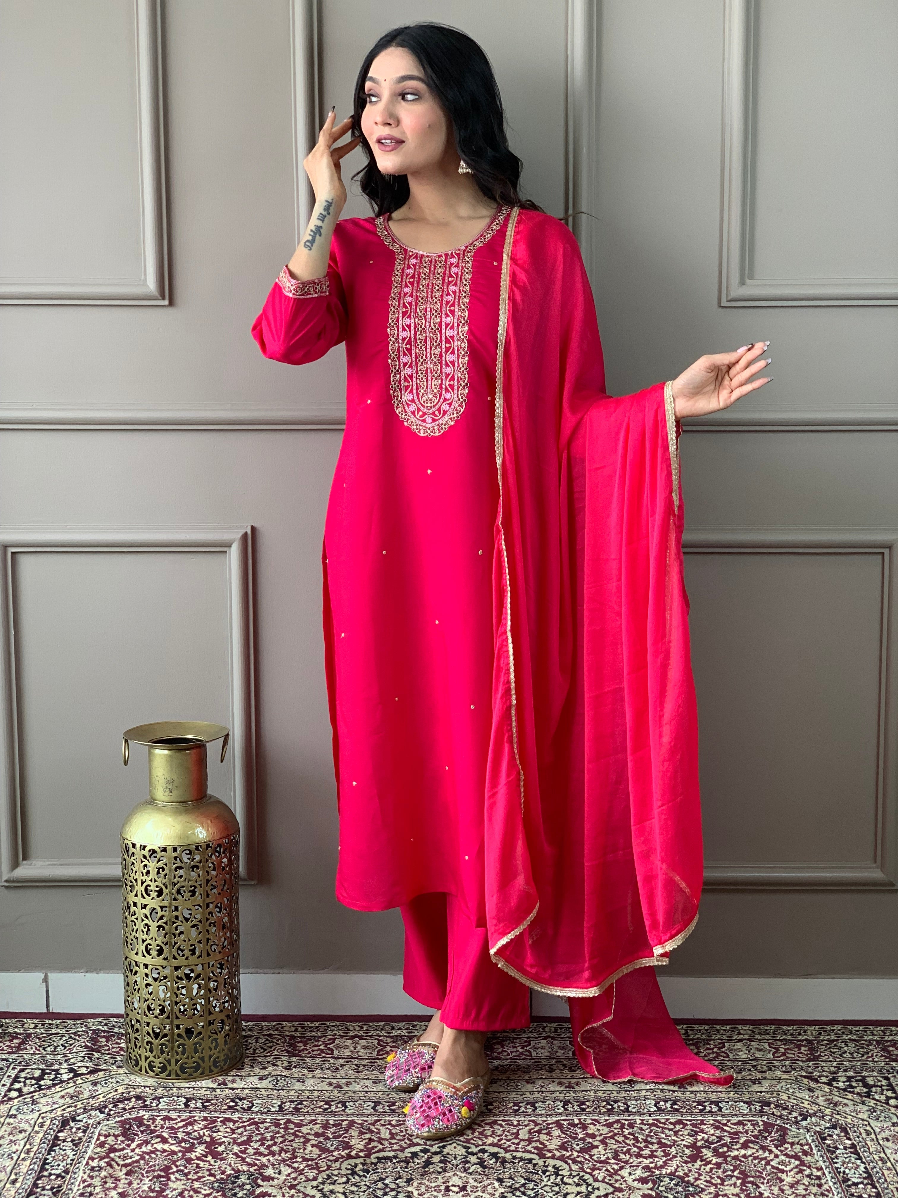 Women's White Viscose Chanderi Kurta Sharara Set with Dupatt