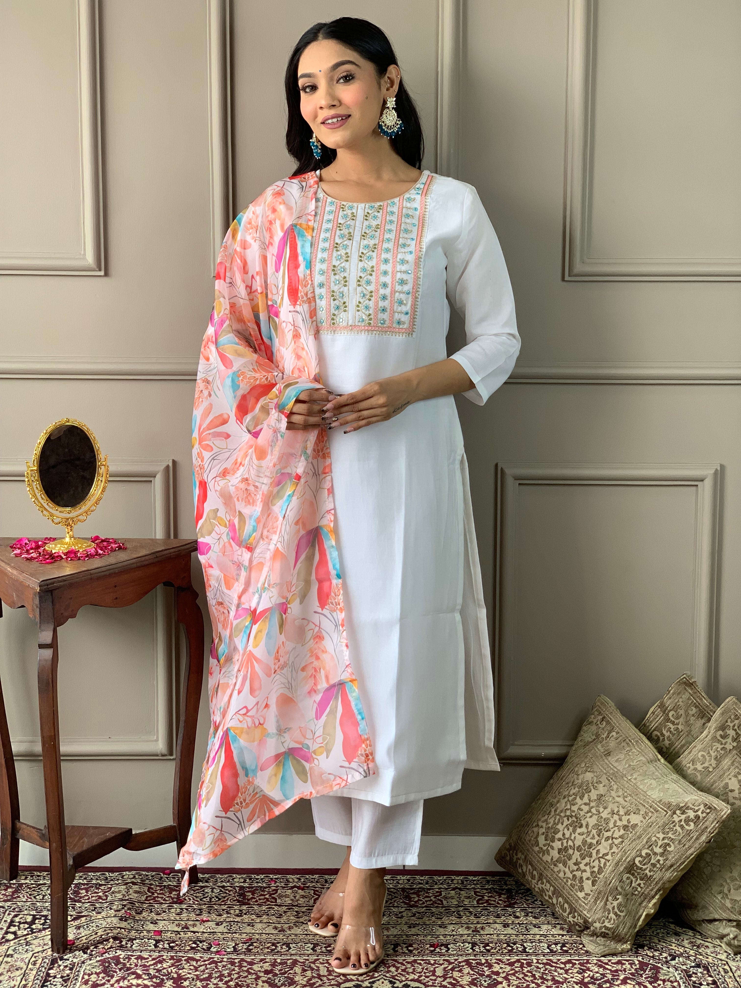 Women's Viscose Chanderi Kurta Sharara Set with Dupatta