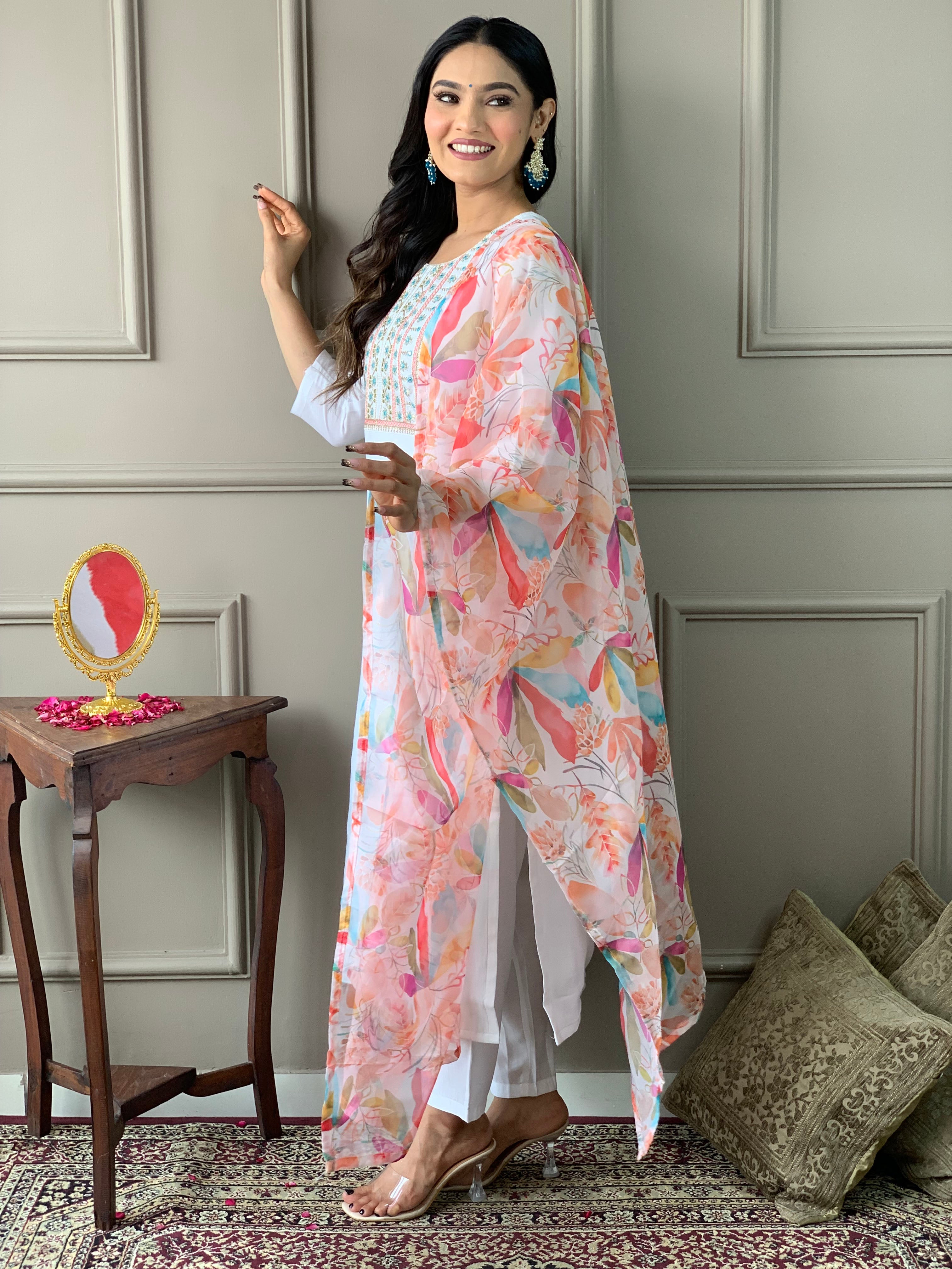 Women's Viscose Chanderi Kurta Sharara Set with Dupatta