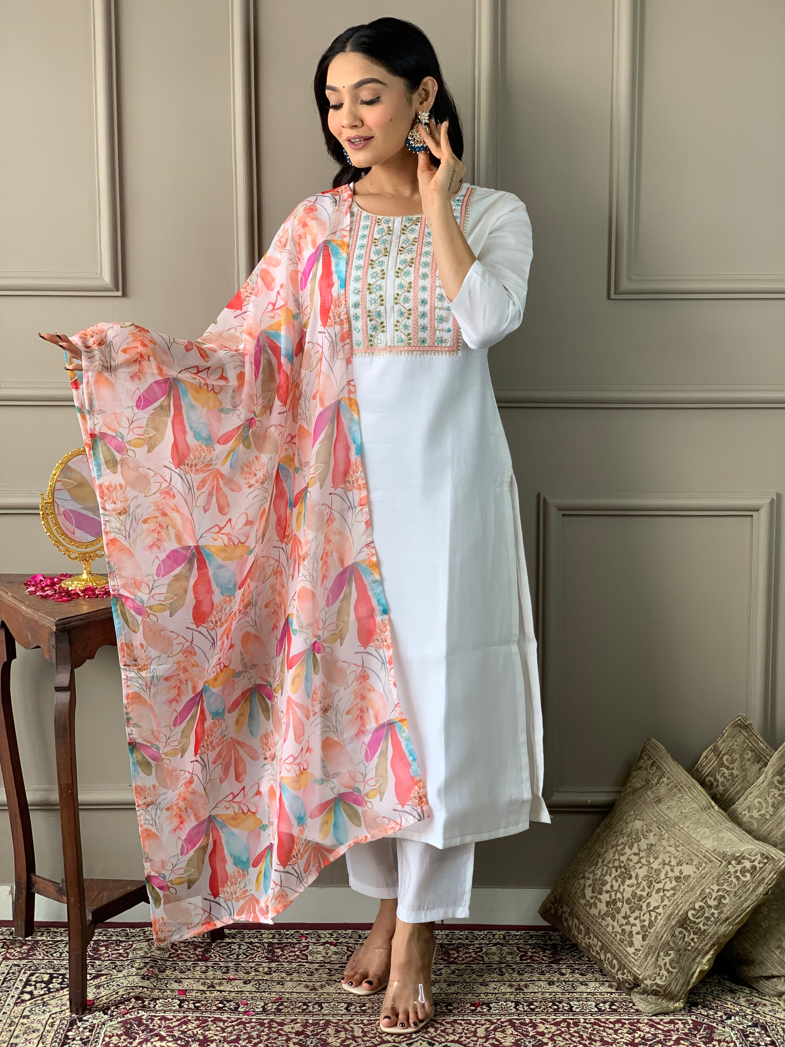 Women's Viscose Chanderi Kurta Sharara Set with Dupatta