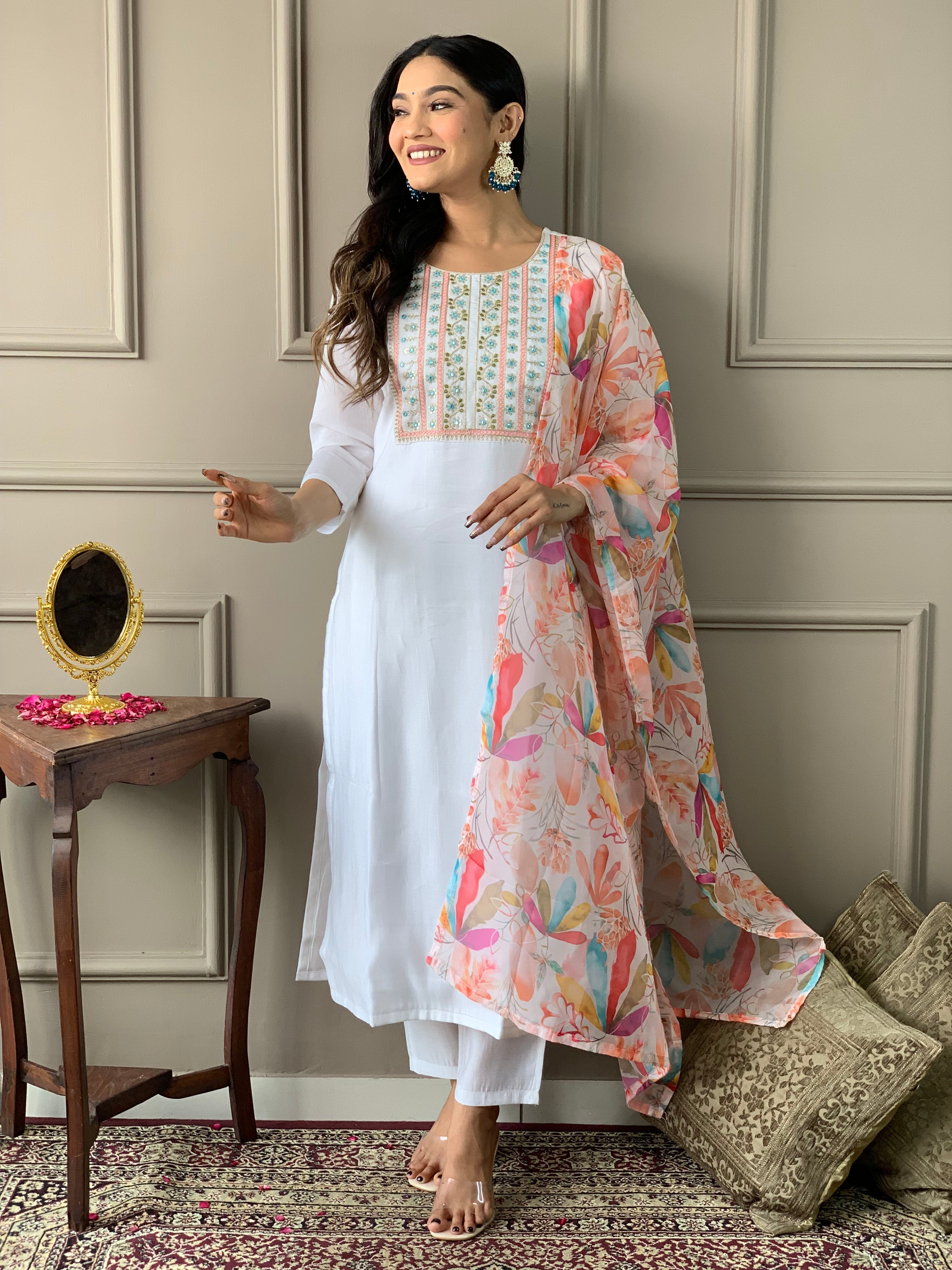Women's Viscose Chanderi Kurta Sharara Set with Dupatta