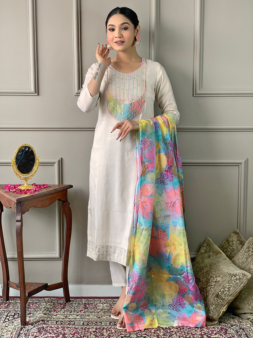 Women's Viscose  Kurta Sharara Set with Dupatta