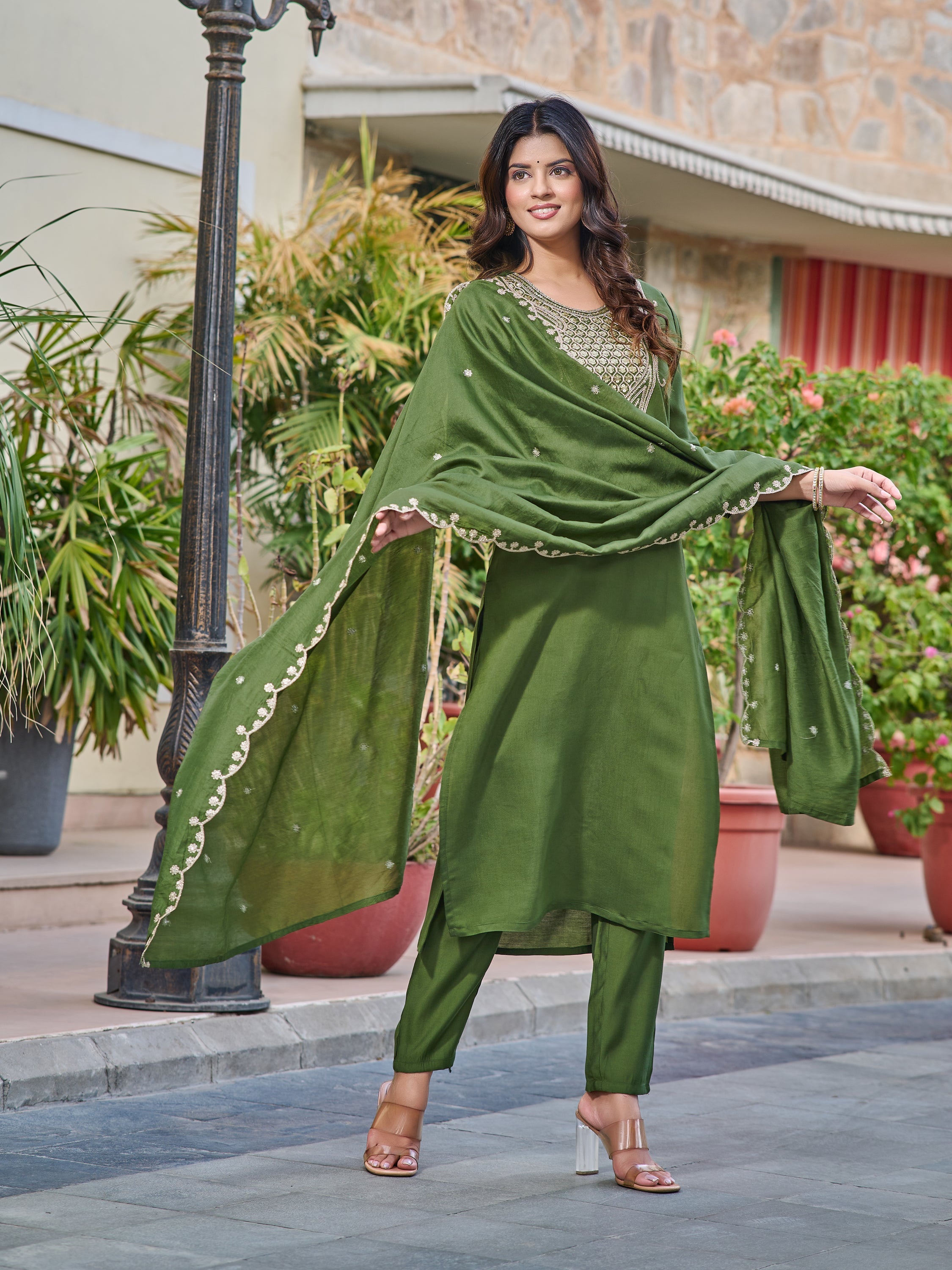 Women's Viscose Chanderi Kurta Sharara Set with Dupatta