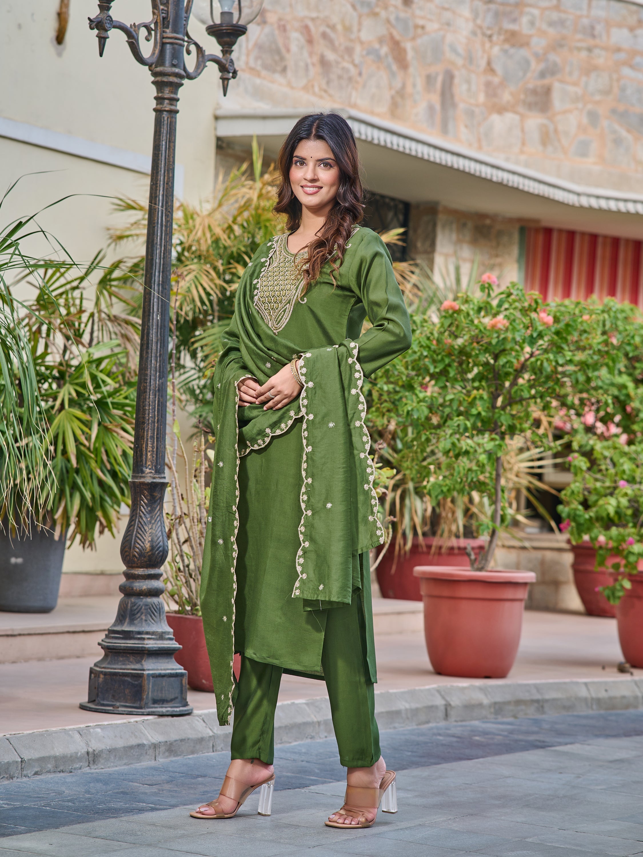 Women's Viscose Chanderi Kurta Sharara Set with Dupatta