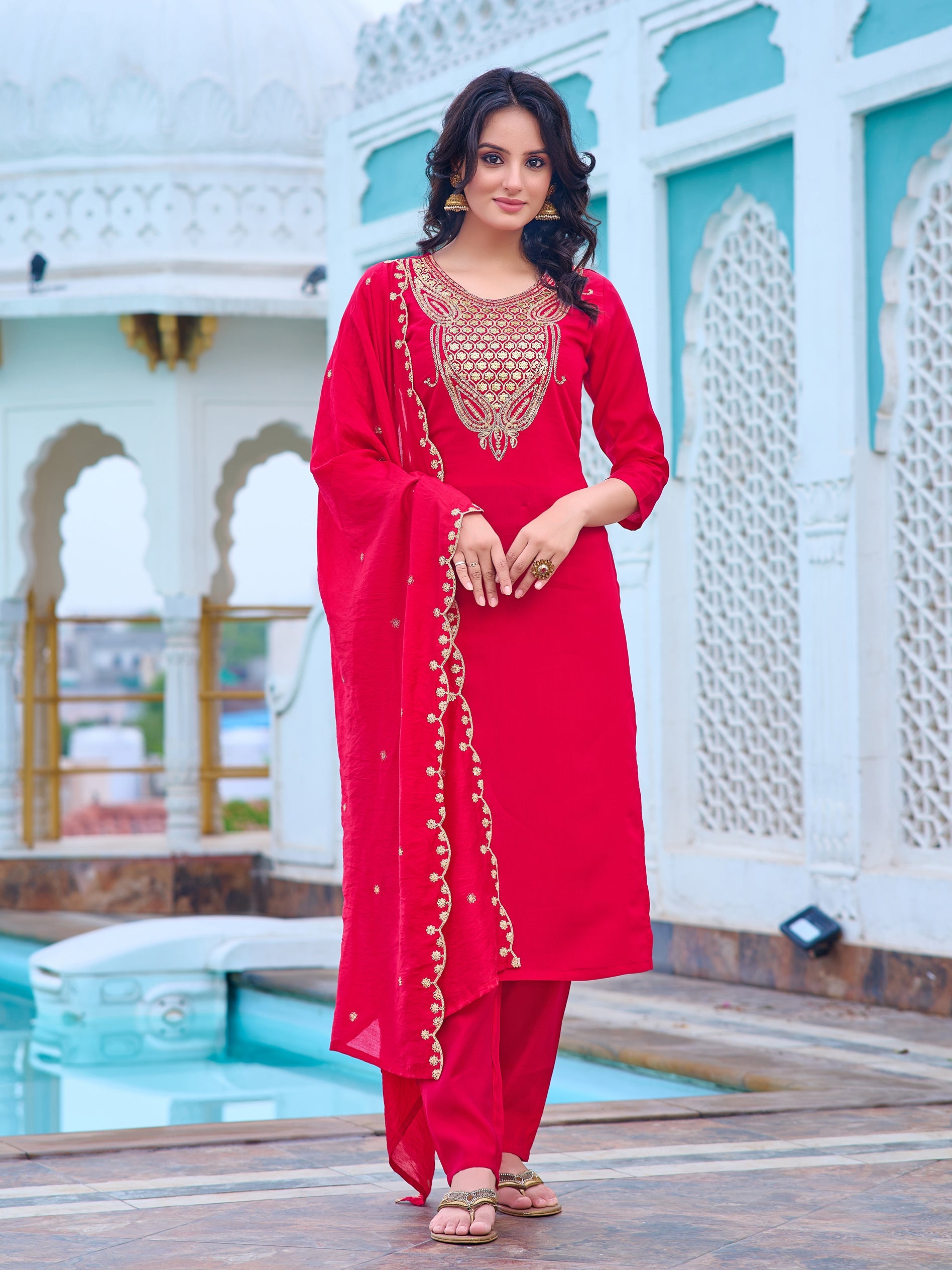 Women's Viscose Chanderi Kurta Sharara Set with Dupatta