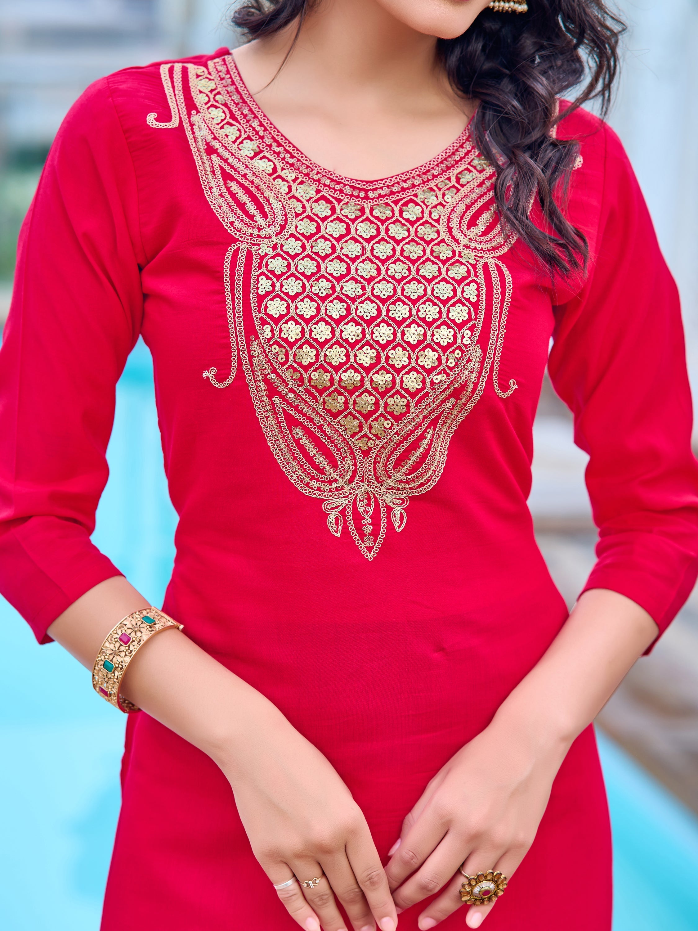 Women's Viscose Chanderi Kurta Sharara Set with Dupatta