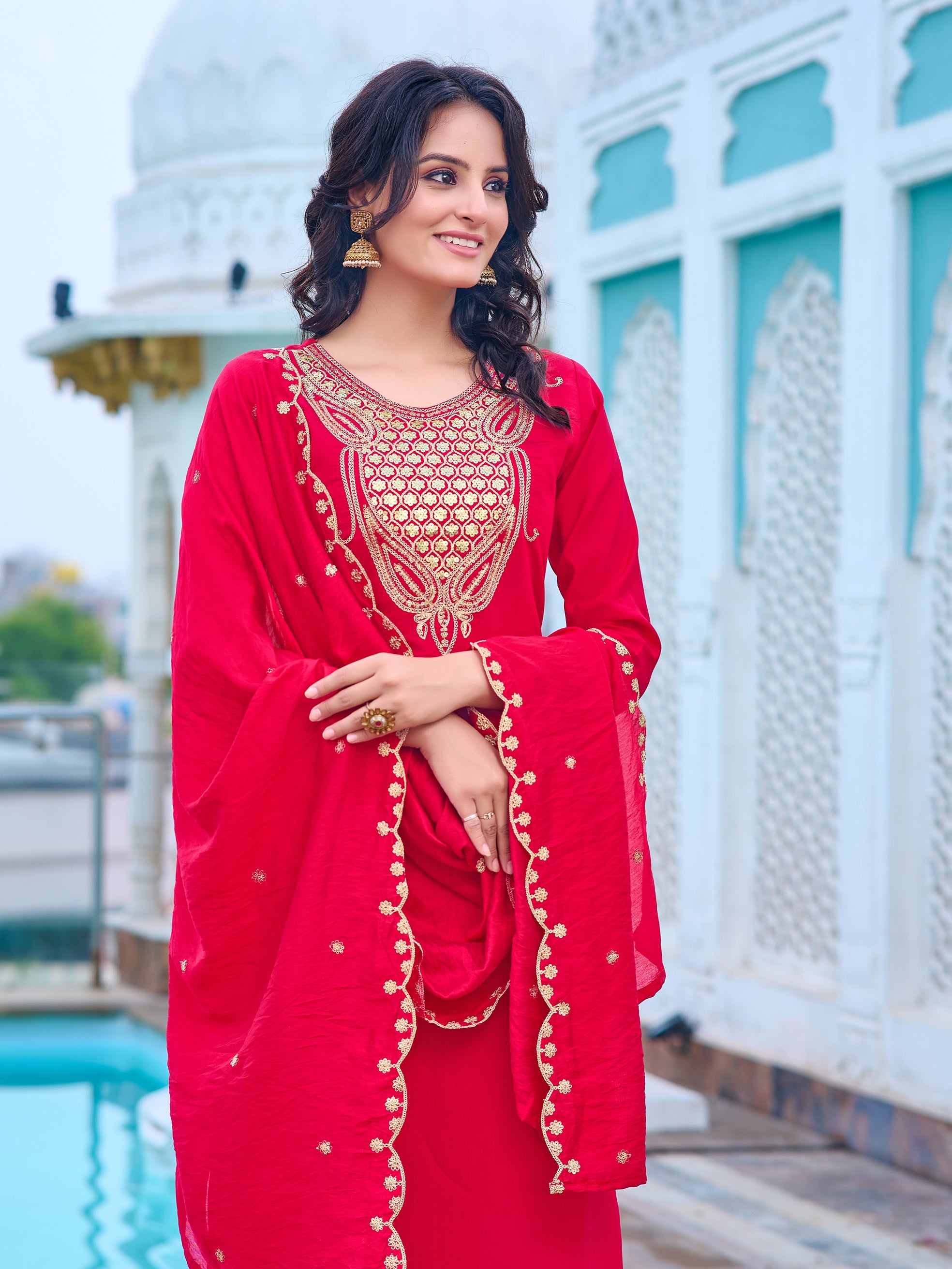 Women's Viscose Chanderi Kurta Sharara Set with Dupatta