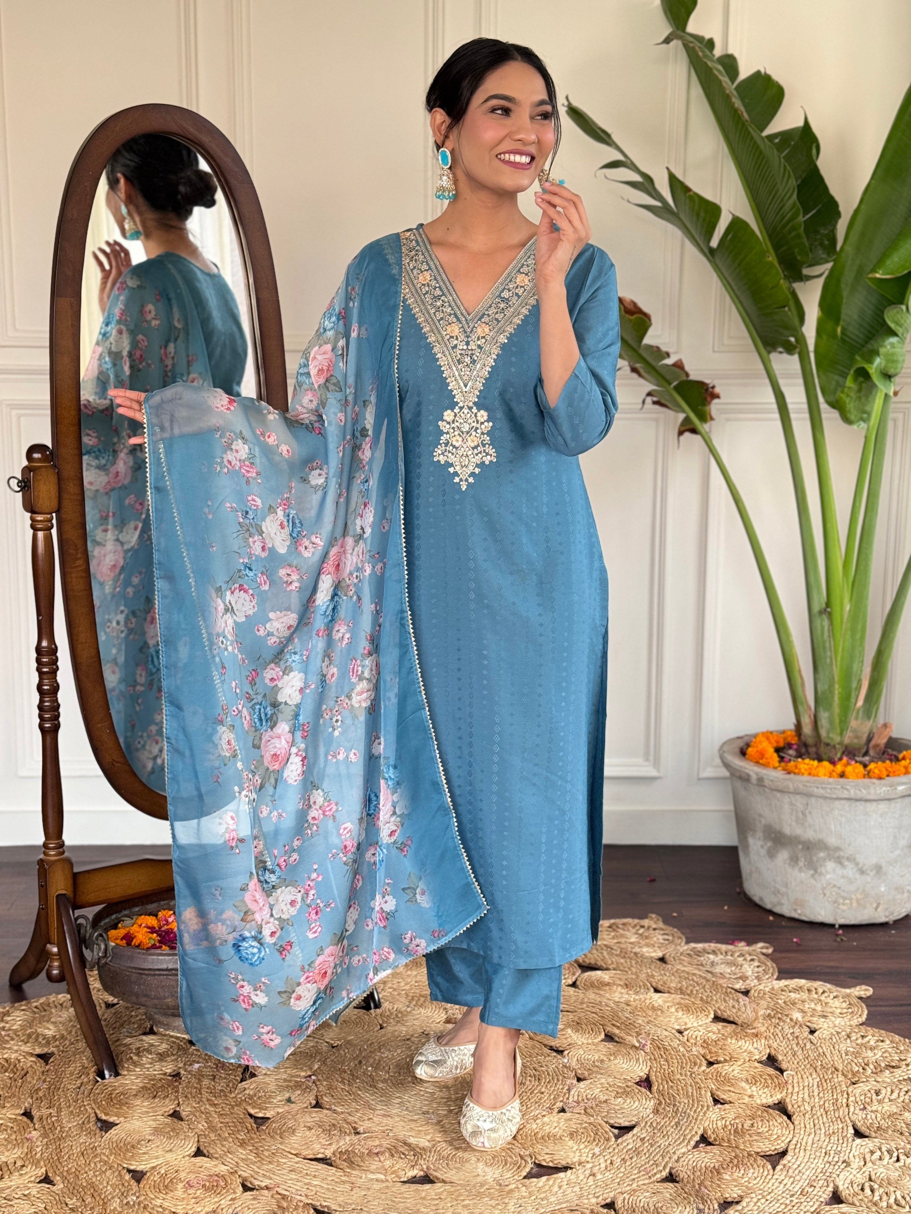 Women's Viscose Rayon Kurta Sharara Set with Dupatta